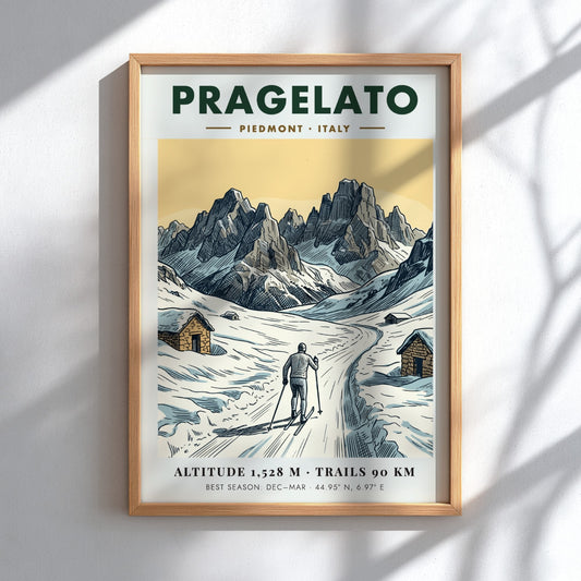 Poster of a cross country skier in the snowy mountains of Pragelato Italy