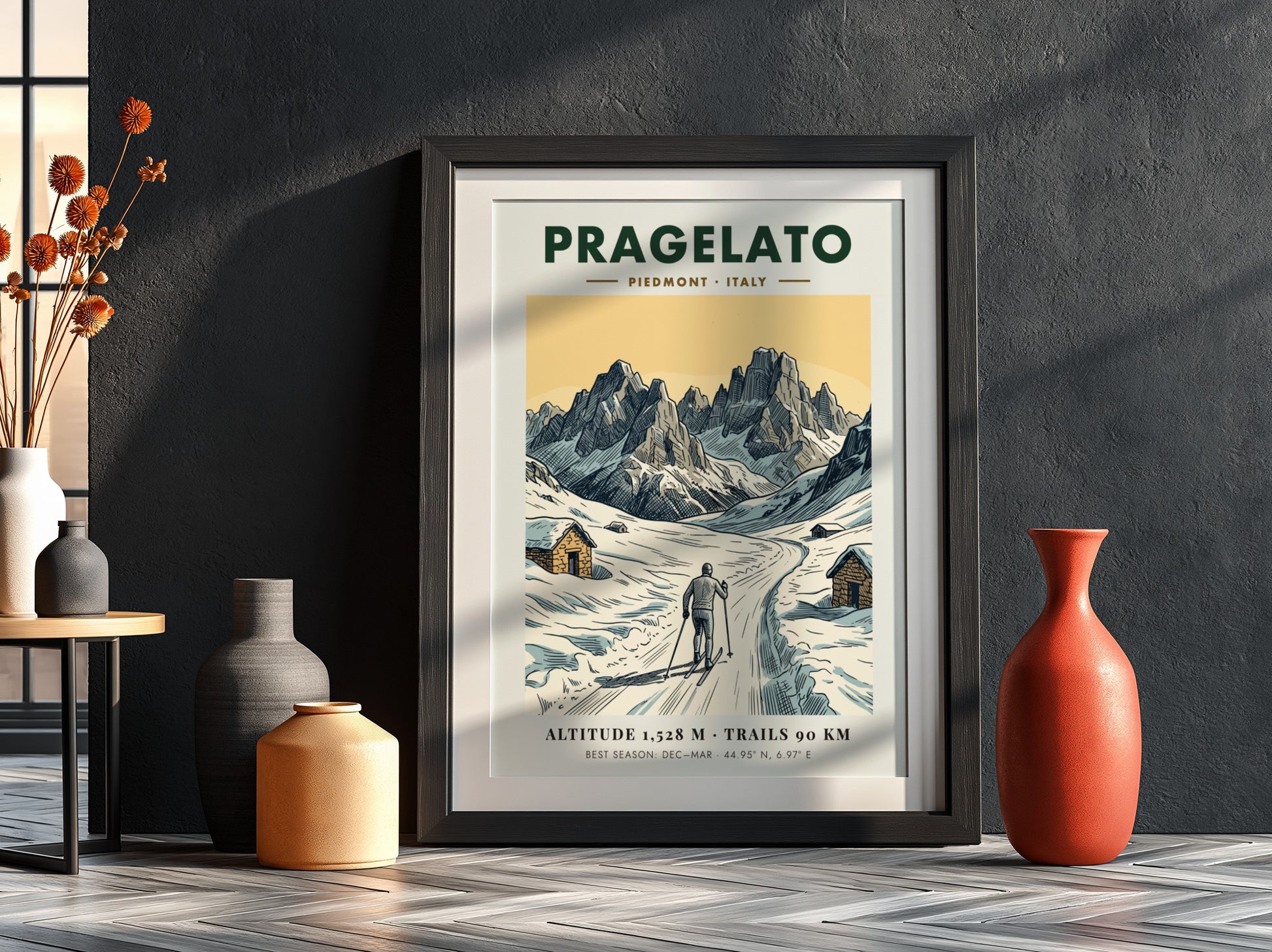 Poster of a cross country skier in the snowy mountains of Pragelato Italy