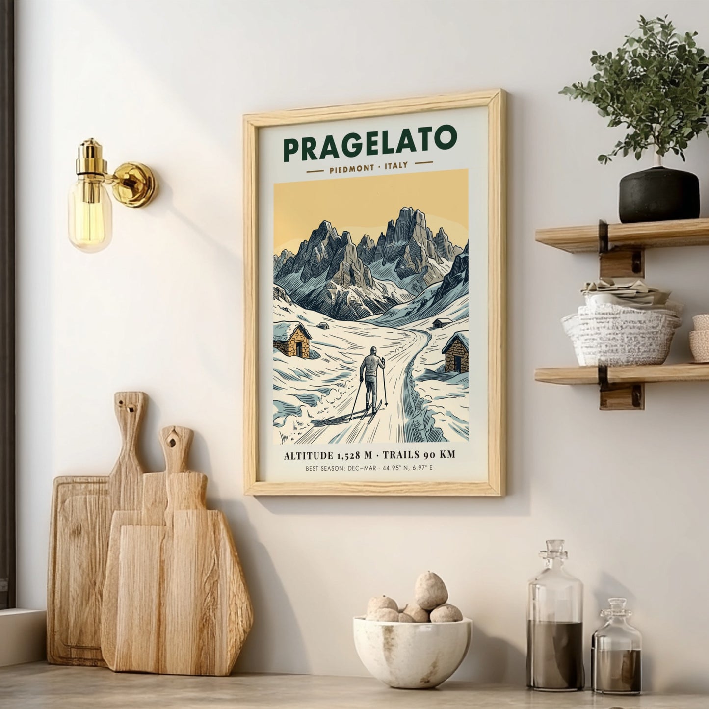 Poster of a cross country skier in the snowy mountains of Pragelato Italy