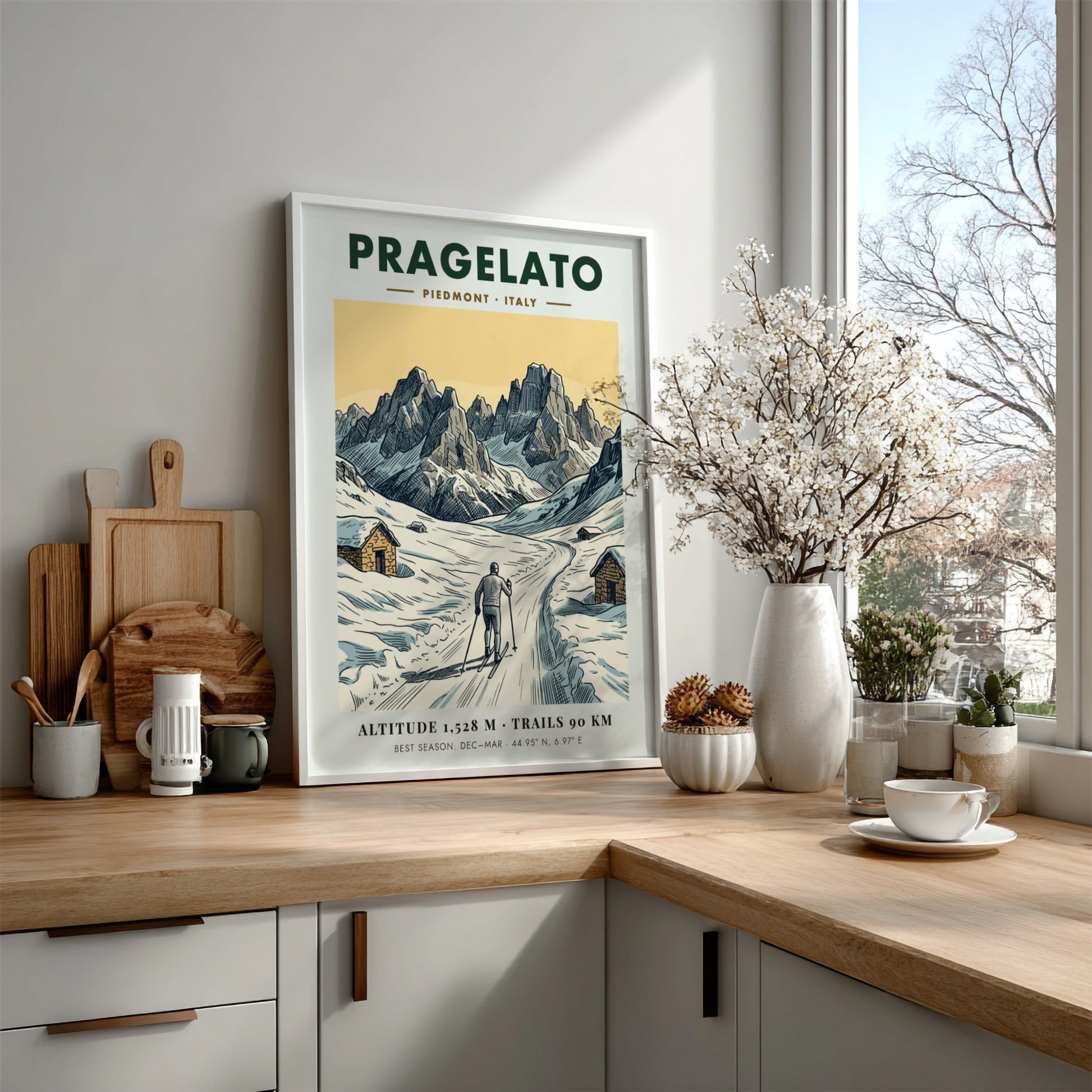 Poster of a cross country skier in the snowy mountains of Pragelato Italy