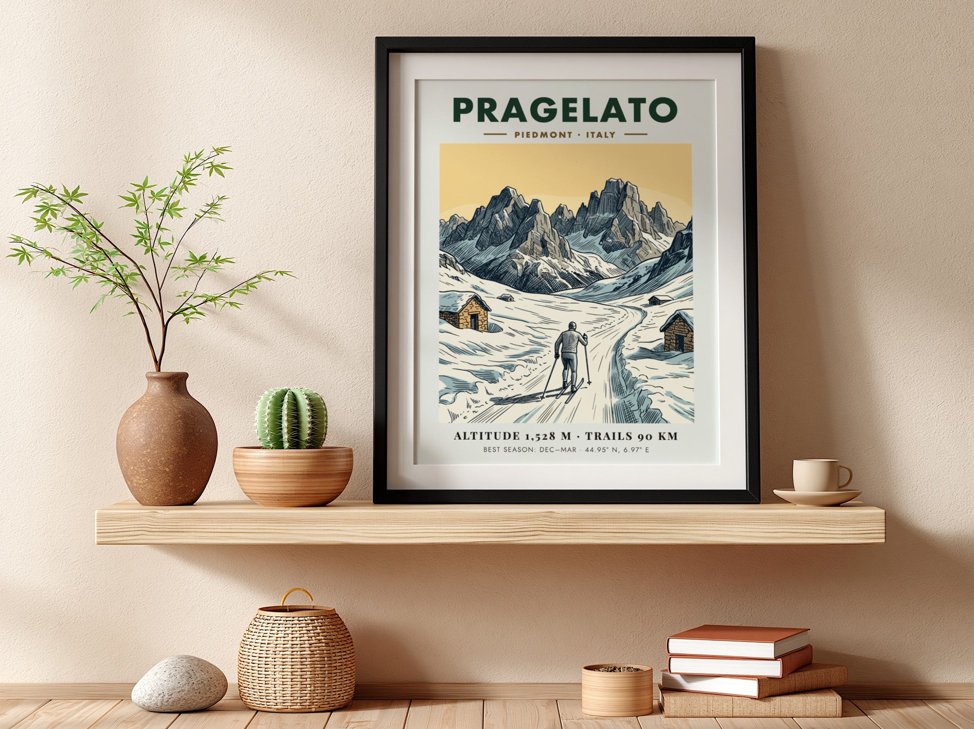 Poster of a cross country skier in the snowy mountains of Pragelato Italy