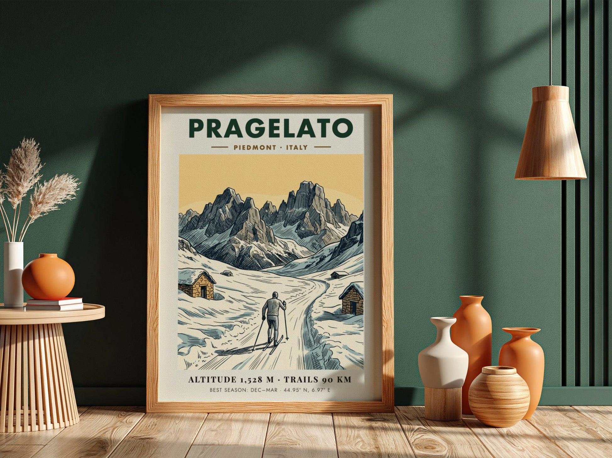 Poster of a cross country skier in the snowy mountains of Pragelato Italy