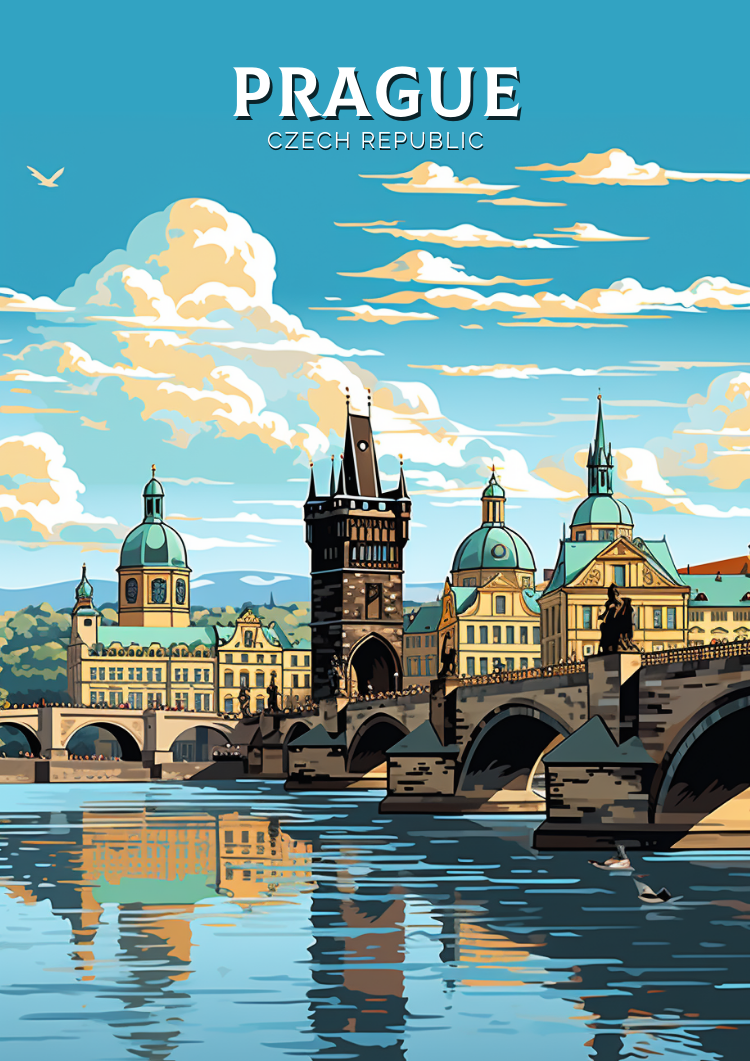 Europe CHARLES BRIDGE TRAVEL POSTER - PRAGUE ARTWORK