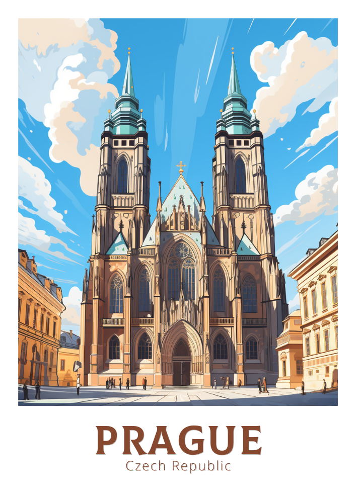 Europe ST. VITUS CATHEDRAL TRAVEL POSTER - PRAGUE ARTWORK