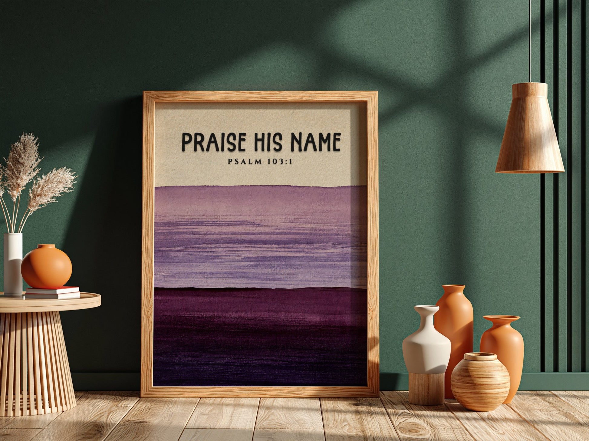 Praise His Name poster featuring Psalm 103:1 in calming purple gradient design