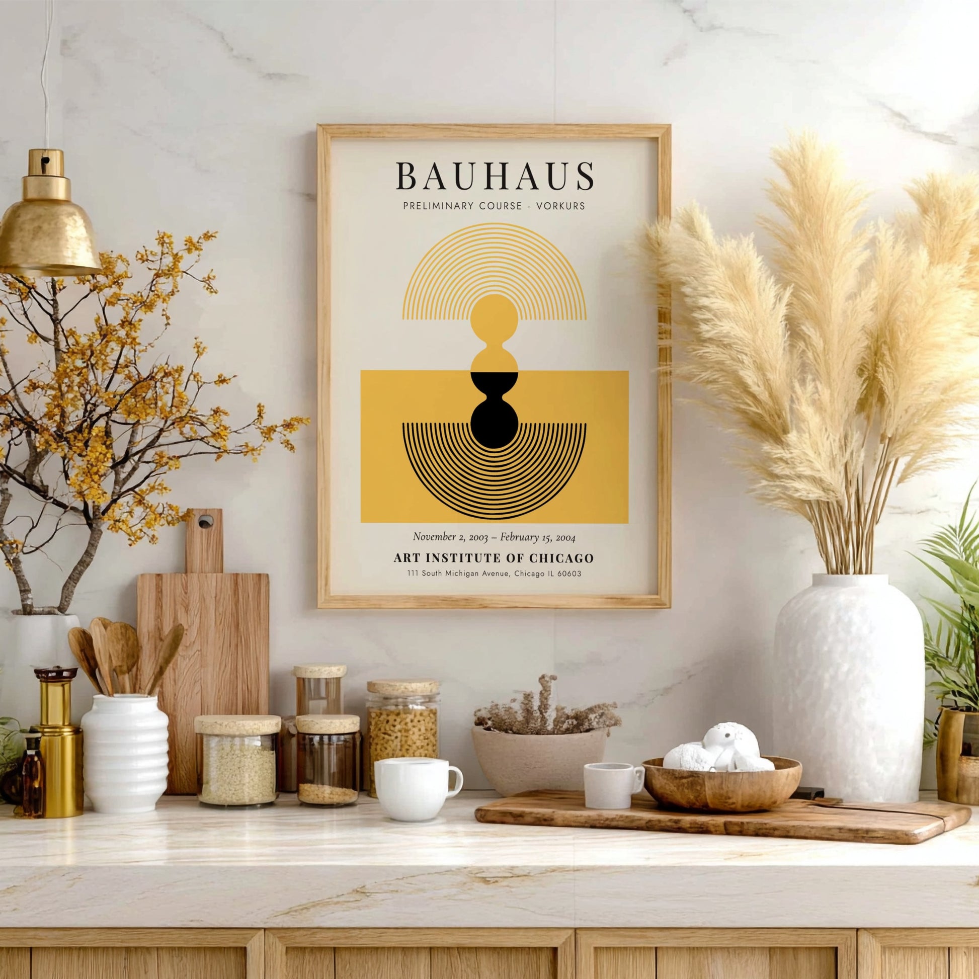 Bauhaus poster featuring abstract design in yellow and black colors