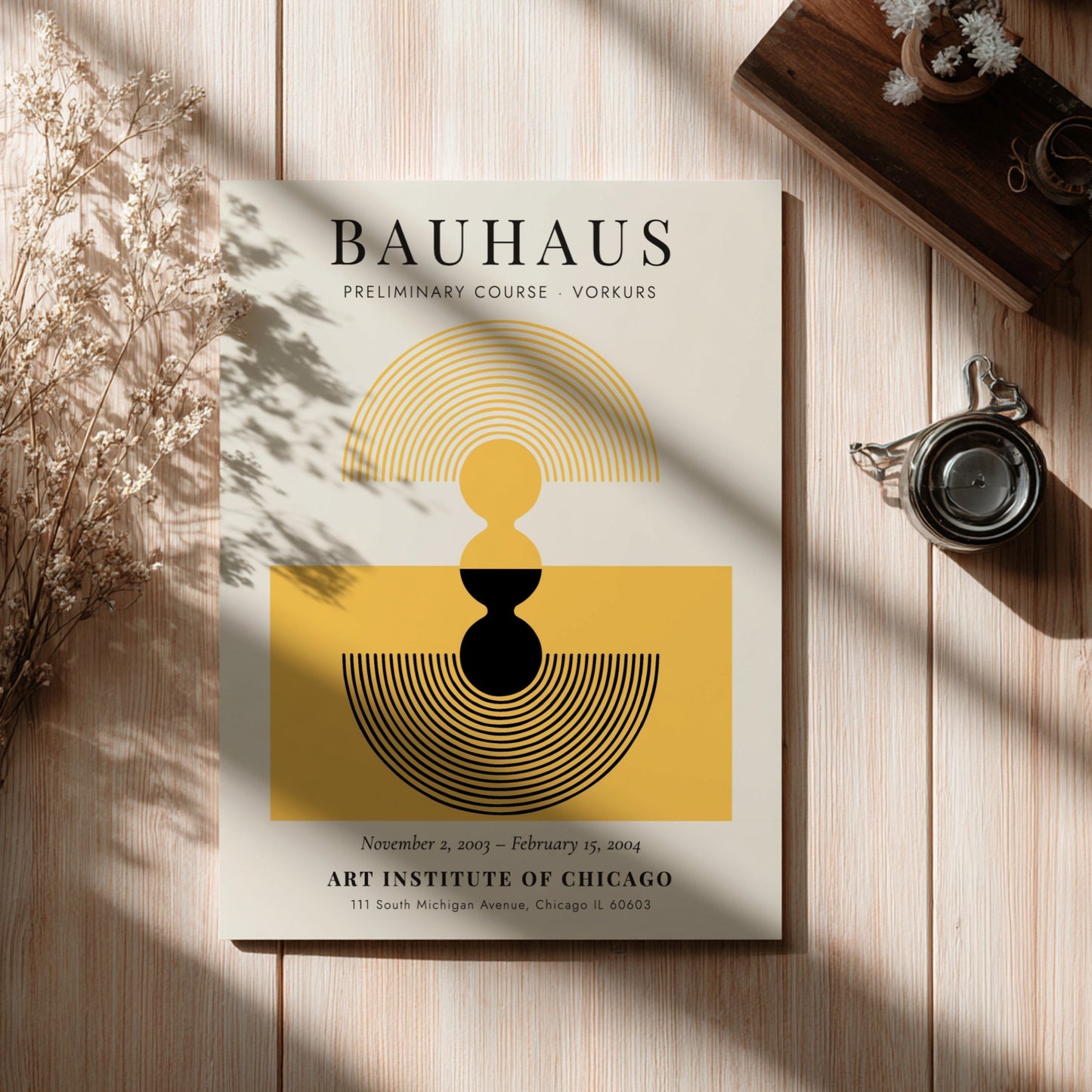 Bauhaus poster featuring abstract design in yellow and black colors