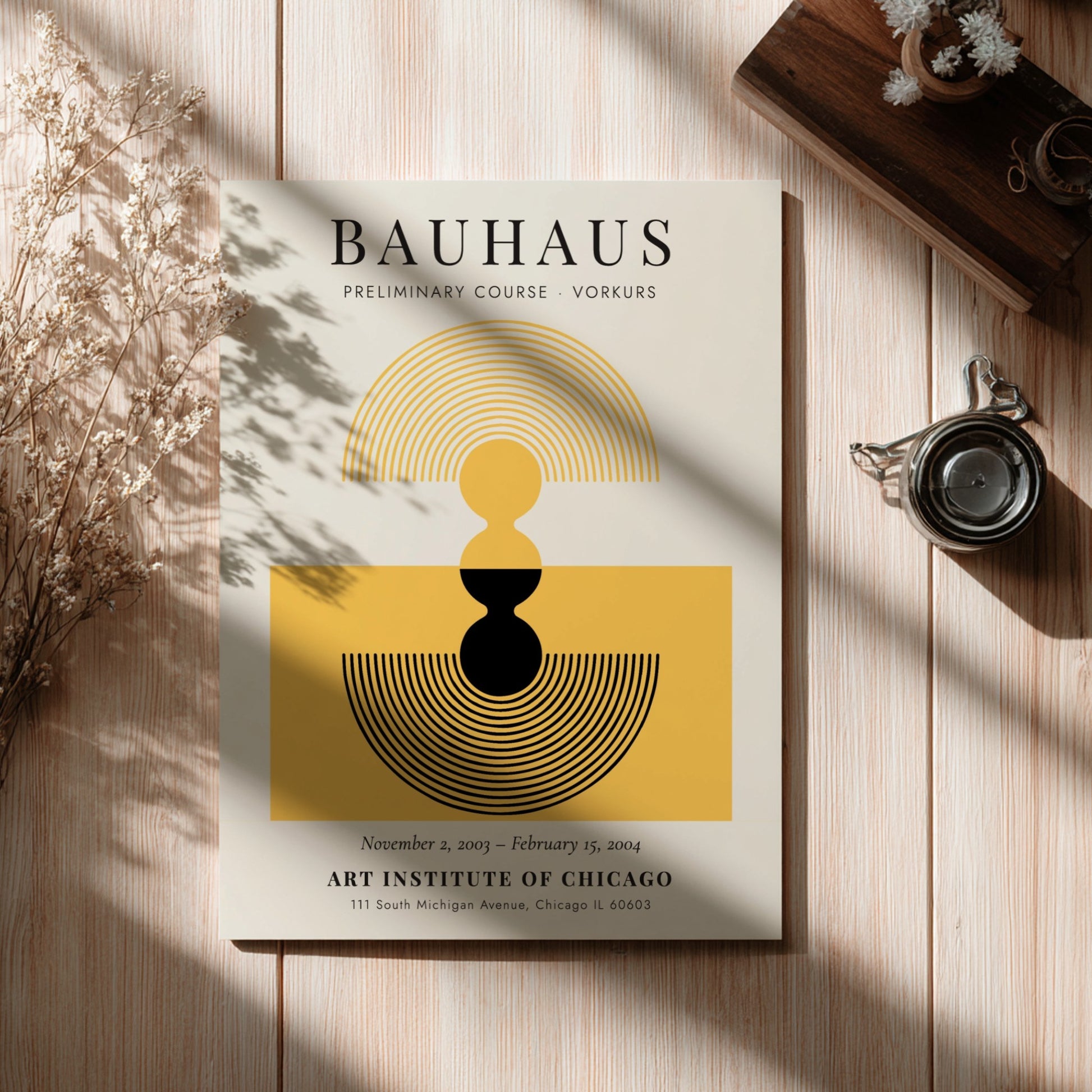 Bauhaus poster featuring abstract design in yellow and black colors