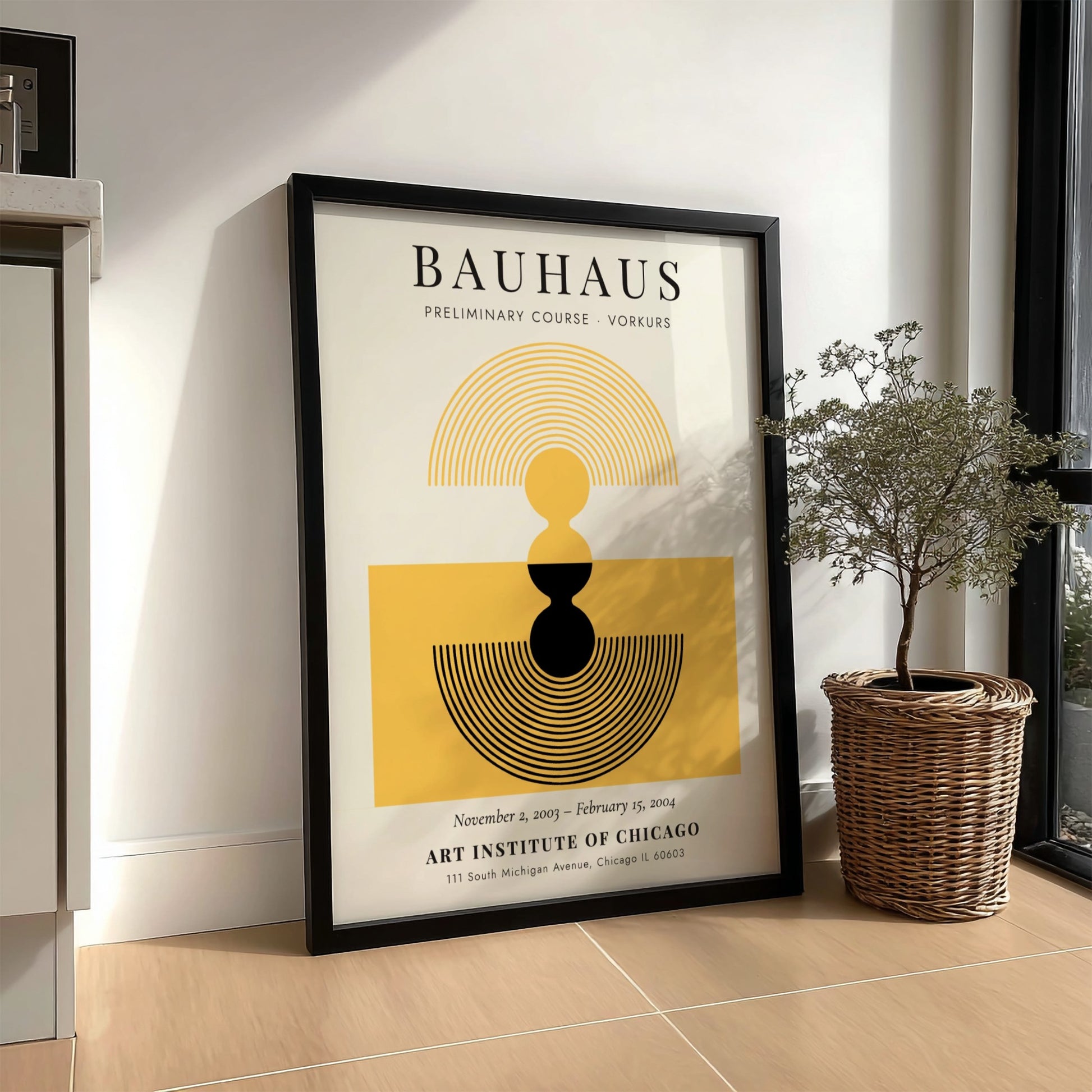 Bauhaus poster featuring abstract design in yellow and black colors