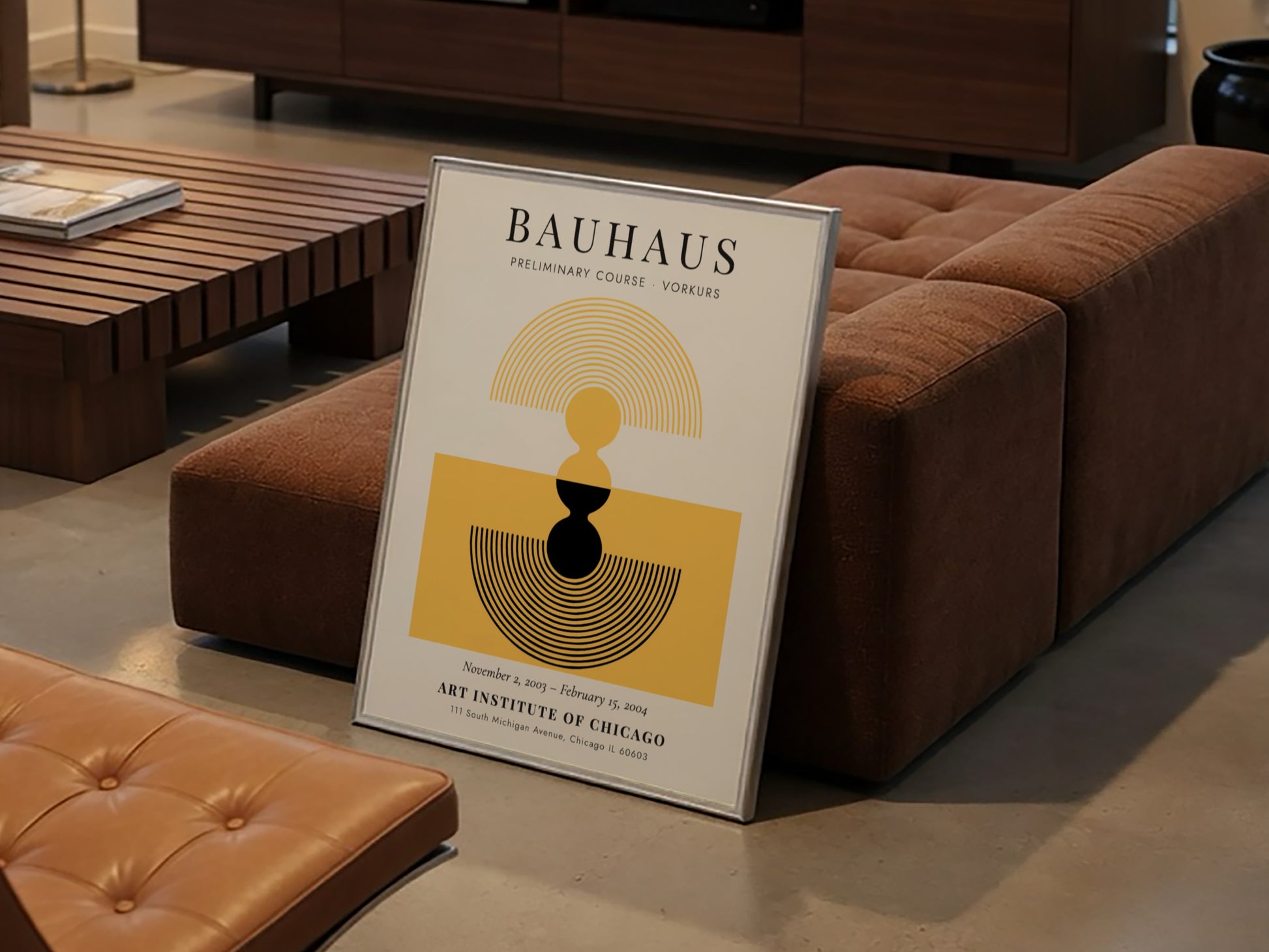 Bauhaus poster featuring abstract design in yellow and black colors