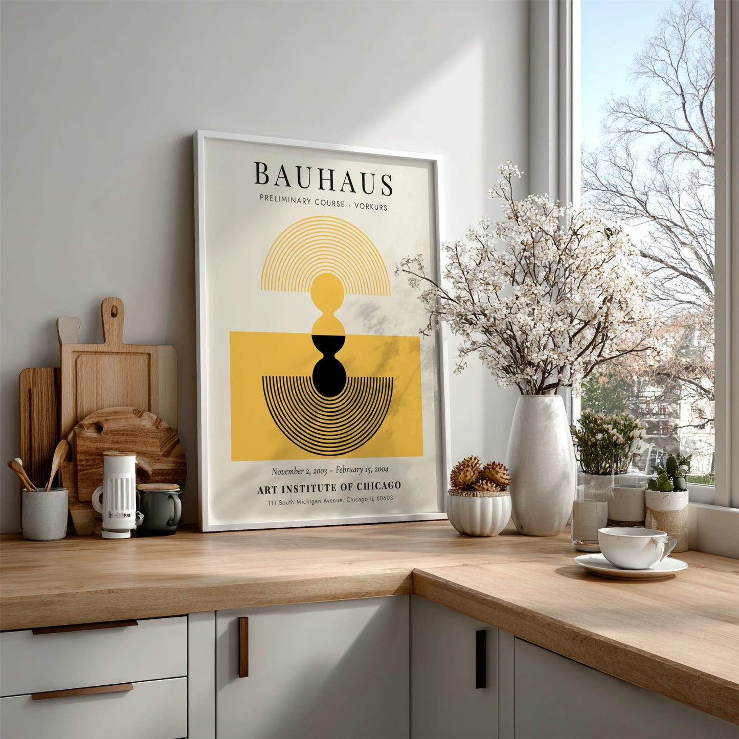 Bauhaus poster featuring abstract design in yellow and black colors