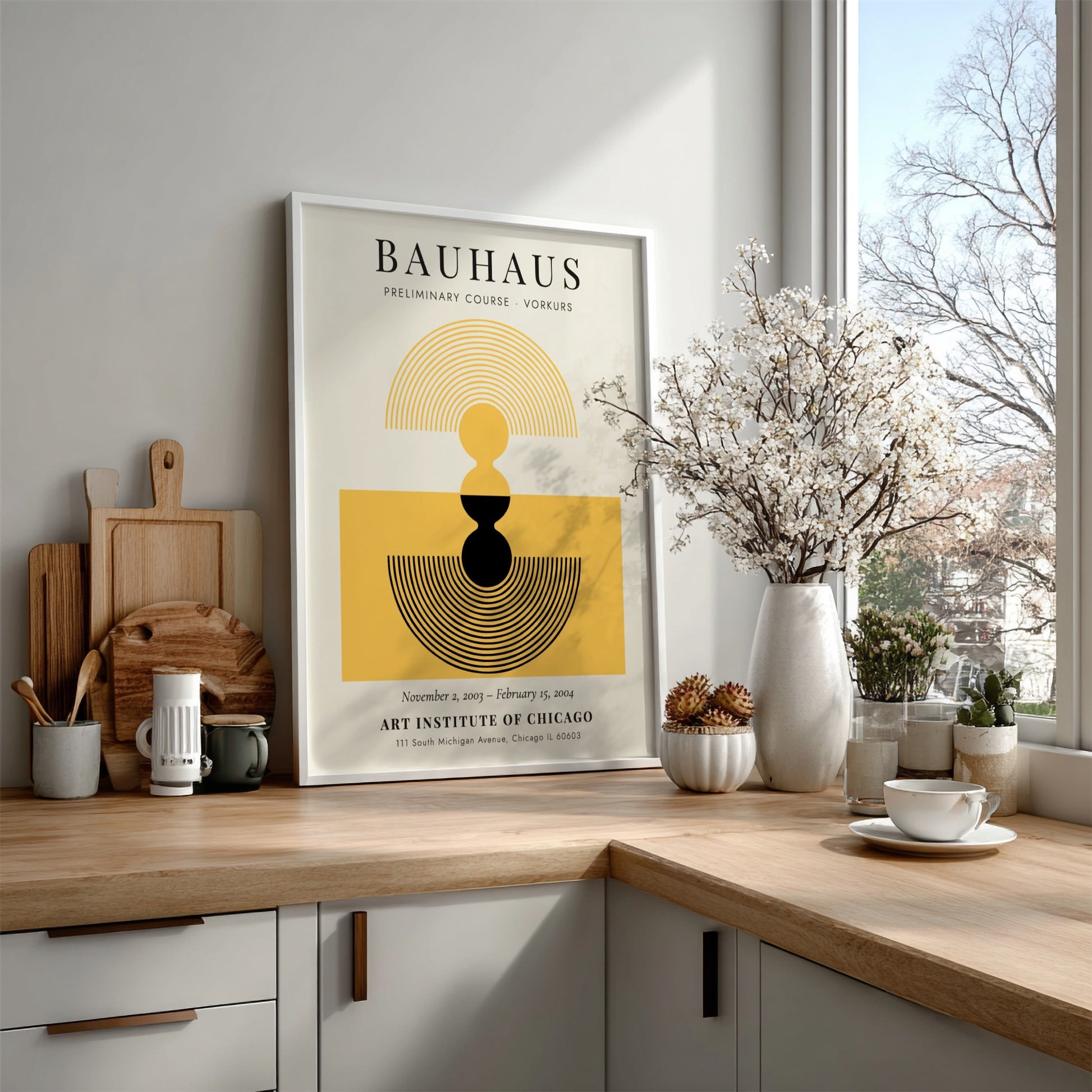 Bauhaus poster featuring abstract design in yellow and black colors
