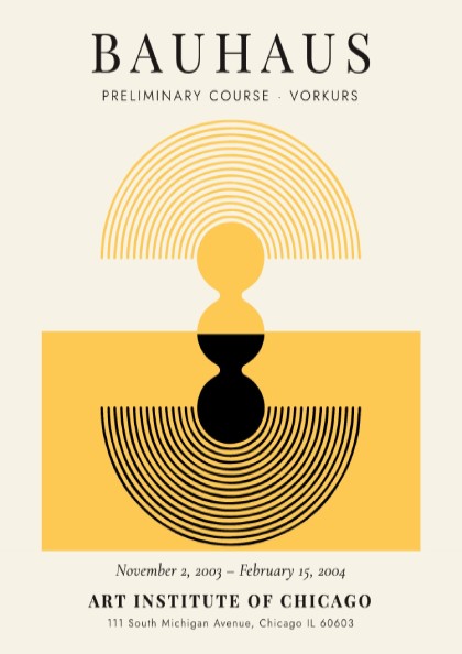 Bauhaus poster featuring abstract design in yellow and black colors