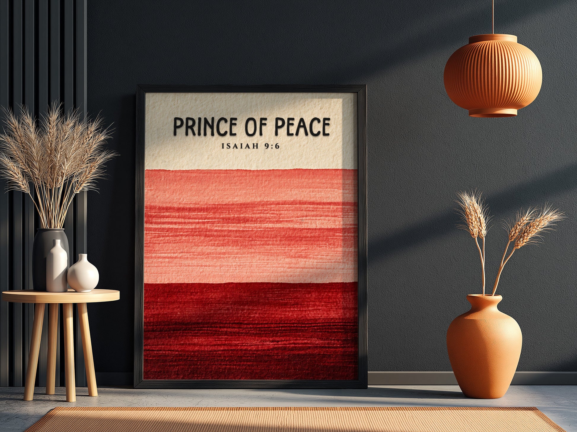 Prince of Peace poster with red gradient colors and Isaiah 9:6 verse, inspirational wall art