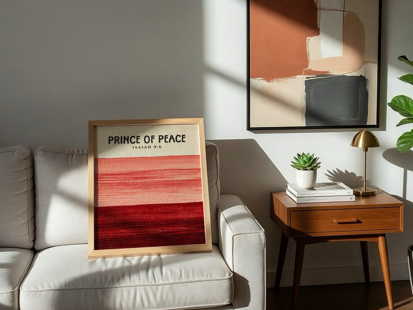 Prince of Peace poster with red gradient colors and Isaiah 9:6 verse, inspirational wall art