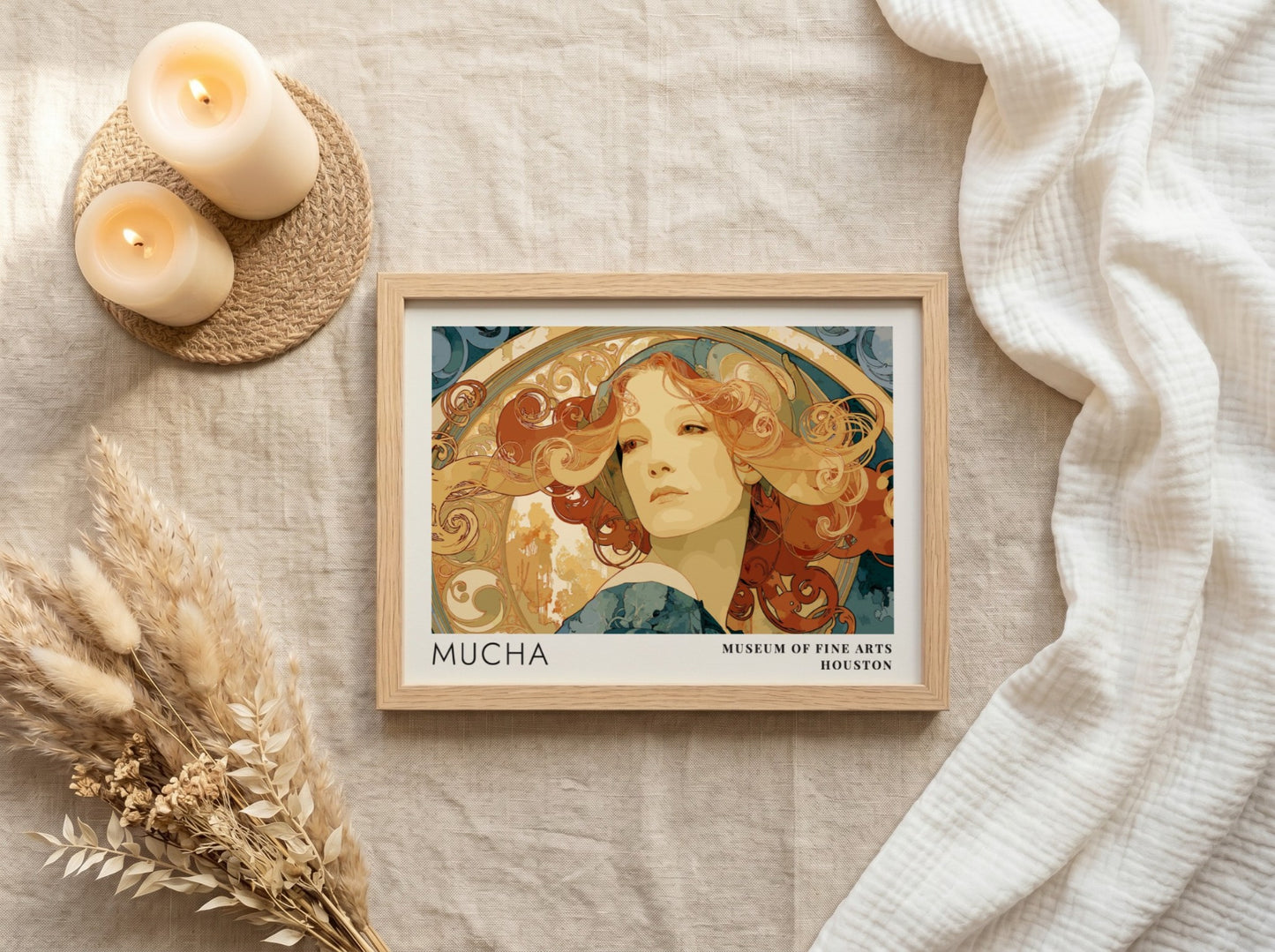 Wall art poster featuring Alphonse Mucha Princesse Hyacinthe portrait in warm amber tones