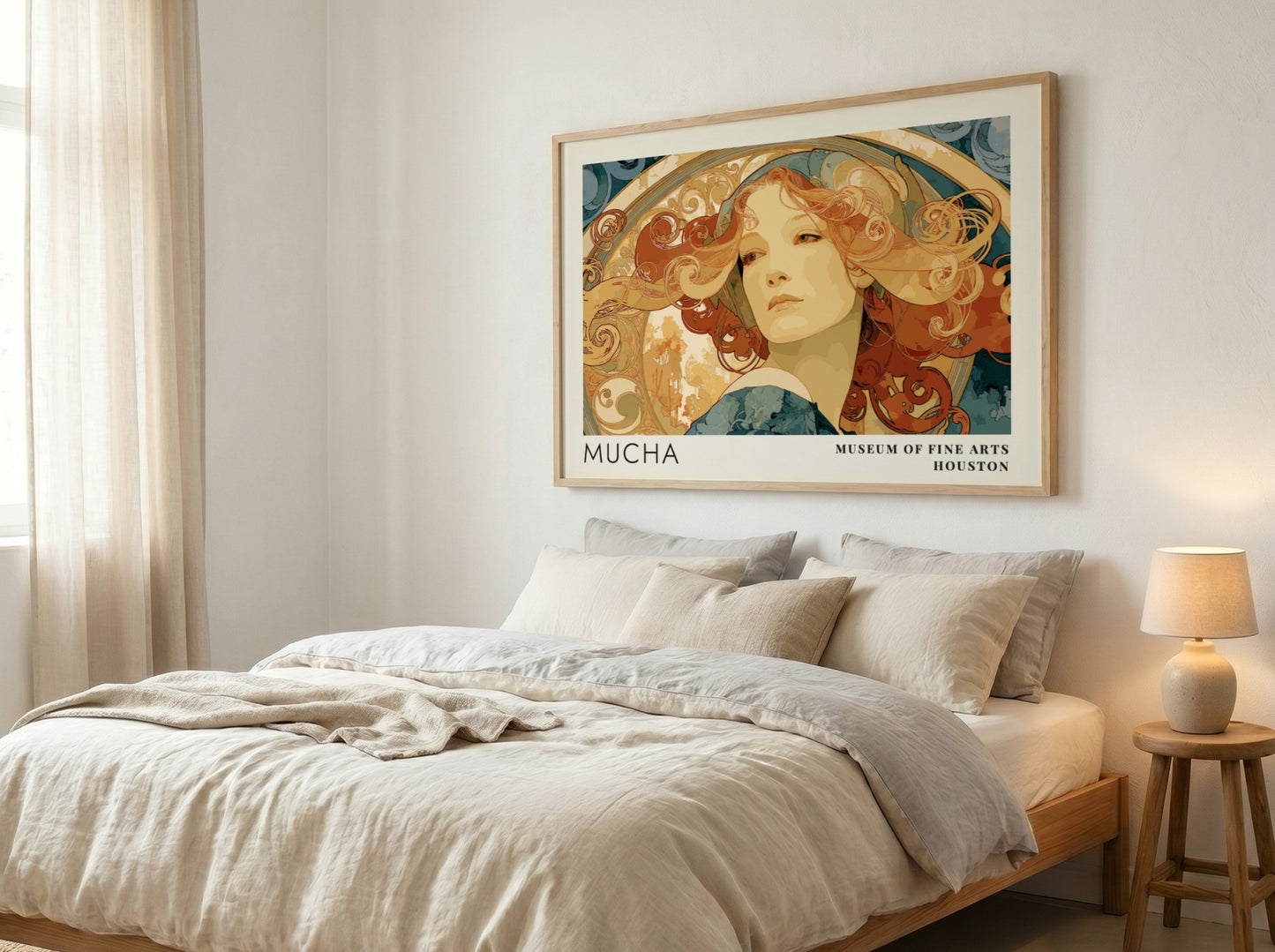 Wall art poster featuring Alphonse Mucha Princesse Hyacinthe portrait in warm amber tones