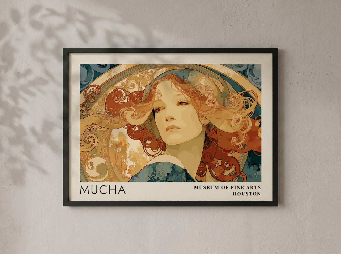 Wall art poster featuring Alphonse Mucha Princesse Hyacinthe portrait in warm amber tones