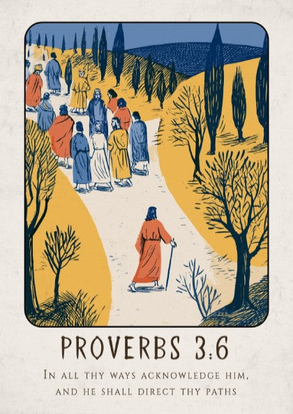 Proverbs 3:6 poster featuring a serene landscape and warm colors, inspirational religion artwork for home