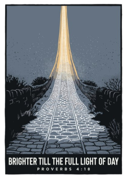 Poster displaying a stone path leading toward a glowing light with hopeful text underneath.