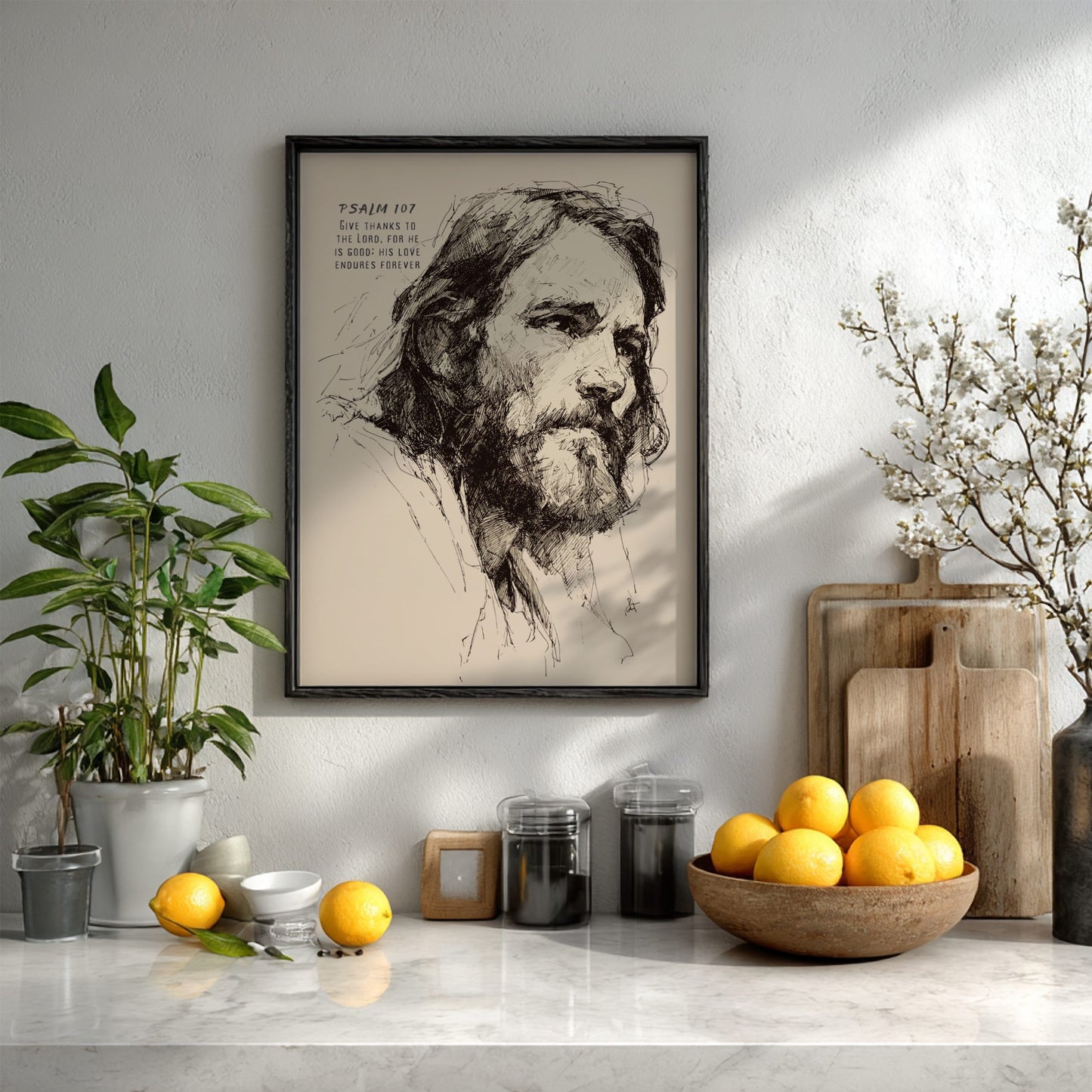 Psalm 107:3 Scripture Art - "Gathered from the Lands" Wall Print