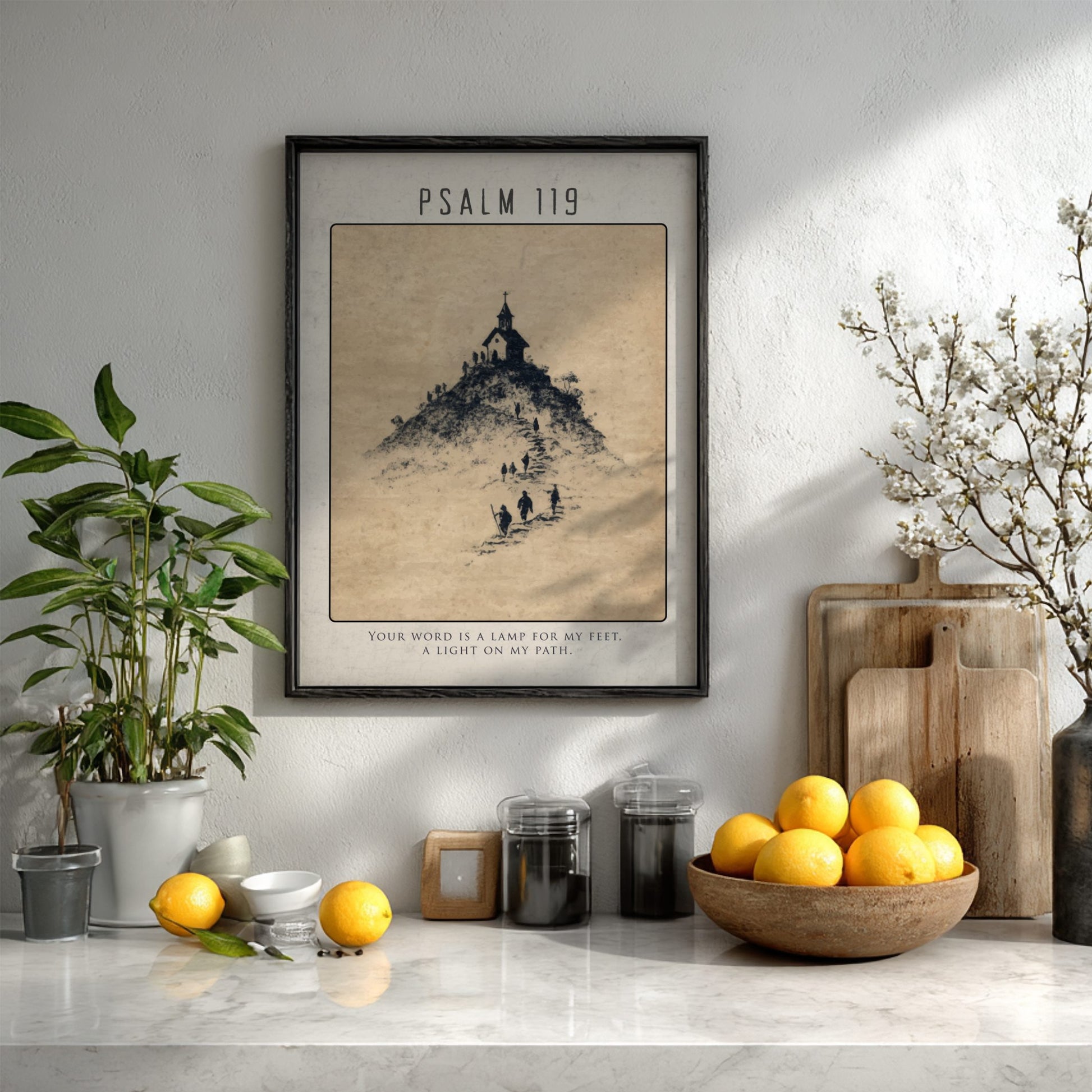 Psalm 119 Scripture Art - "Lamp to My Feet" Wall Print