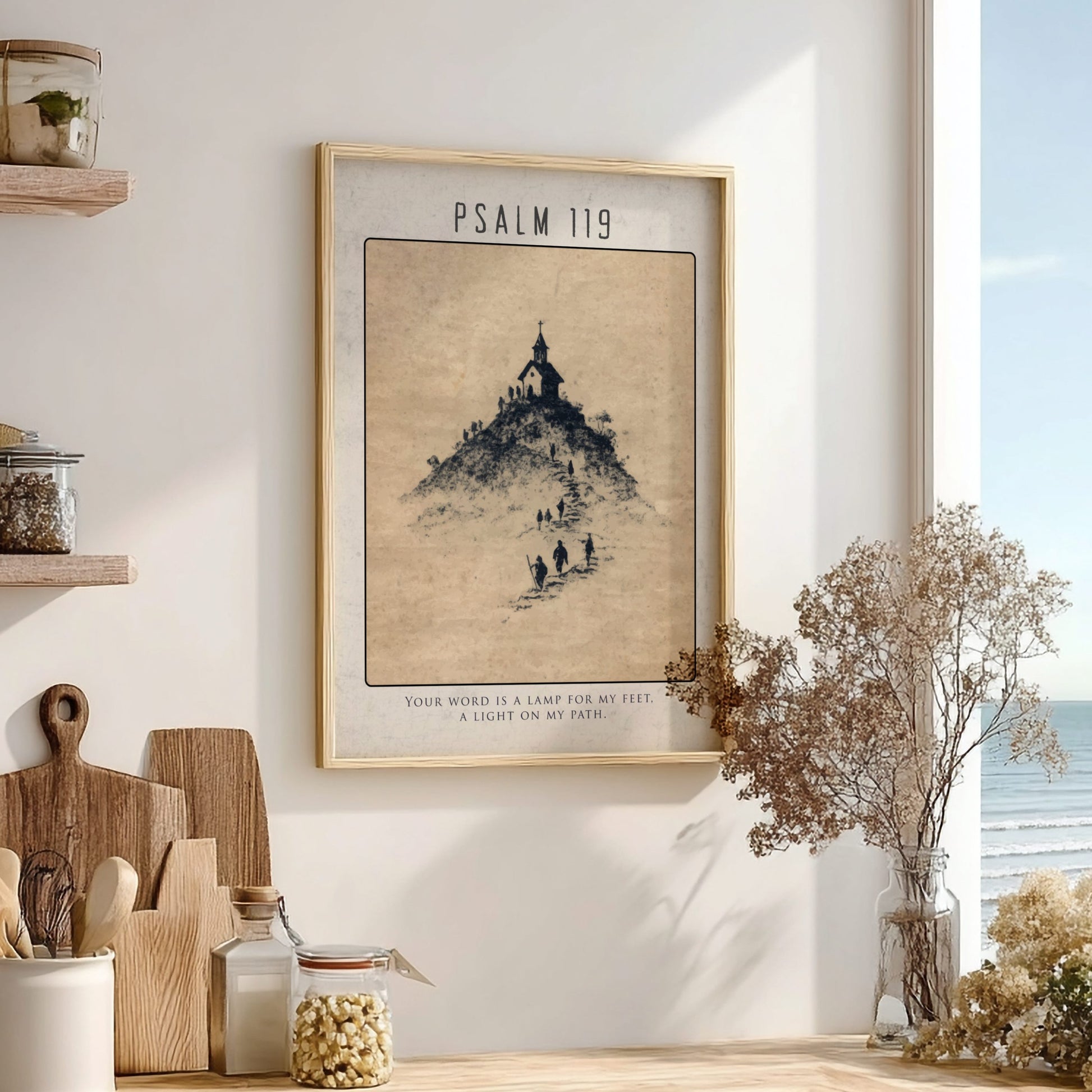 Psalm 119 Scripture Art - "Lamp to My Feet" Wall Print