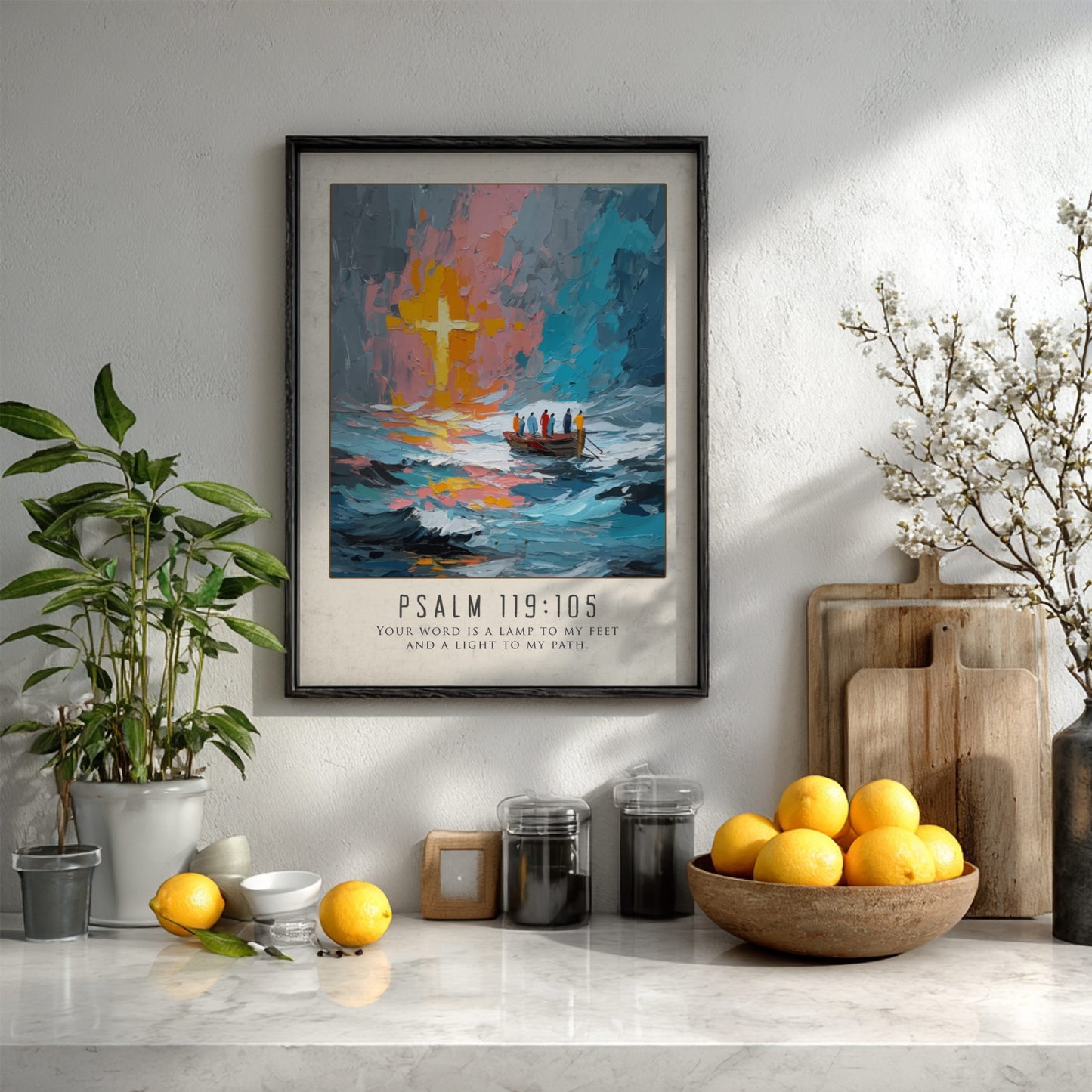 Psalm 119:105 Scripture Art - "Lamp and Light" Wall Print