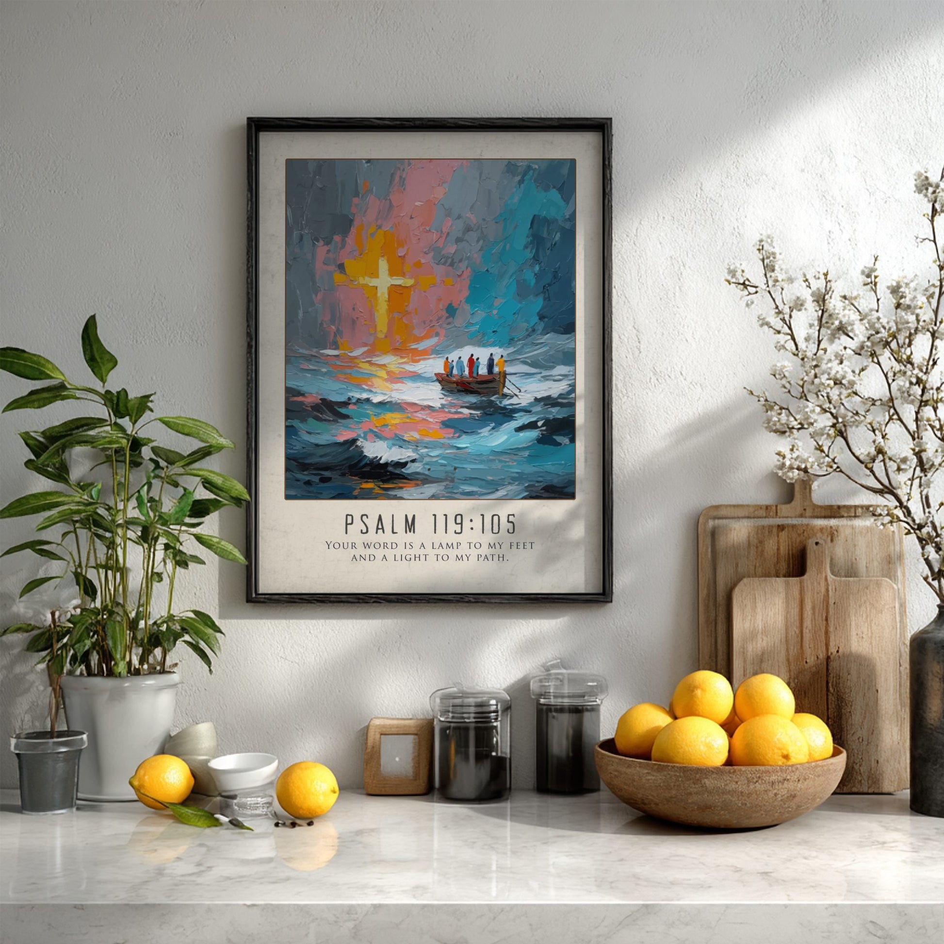 Psalm 119:105 Scripture Art - "Lamp and Light" Wall Print