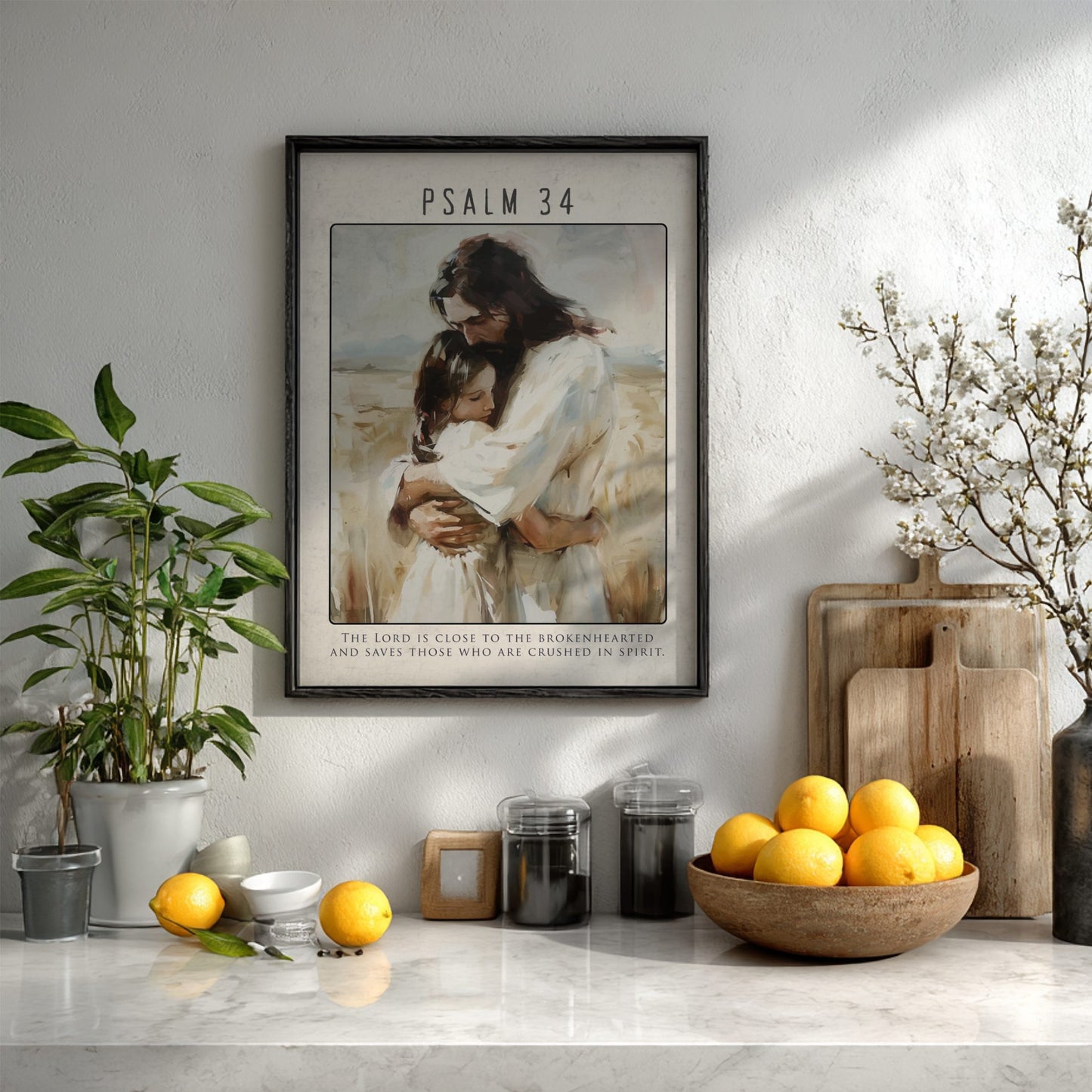 Psalm 34 Scripture Art - "The Lord Answers" Wall Print