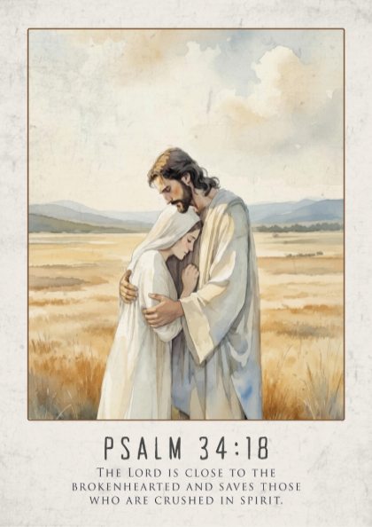 Psalm 34:18 Scripture Art - "Close to the Brokenhearted" Wall Print