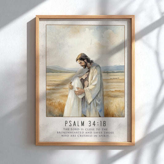 Psalm 34:18 Scripture Art - "Close to the Brokenhearted" Wall Print