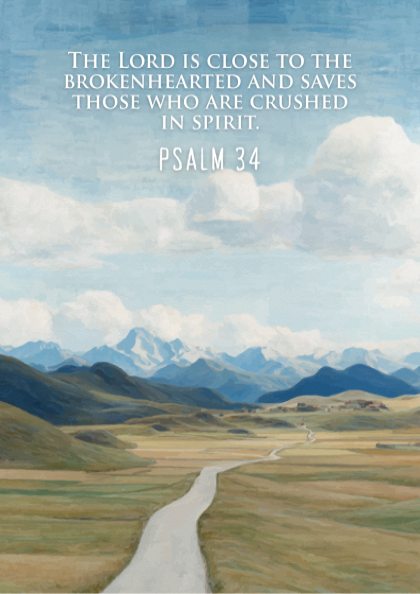 Psalm 34 Scripture Art - "The Brokenhearted" Wall Print