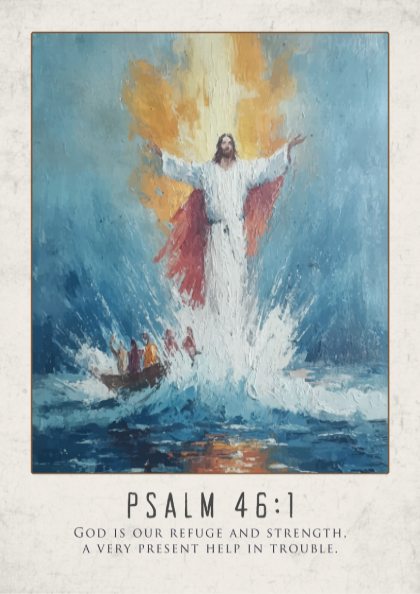 Psalm 46:1 Scripture Art - "Refuge and Strength" Wall Print