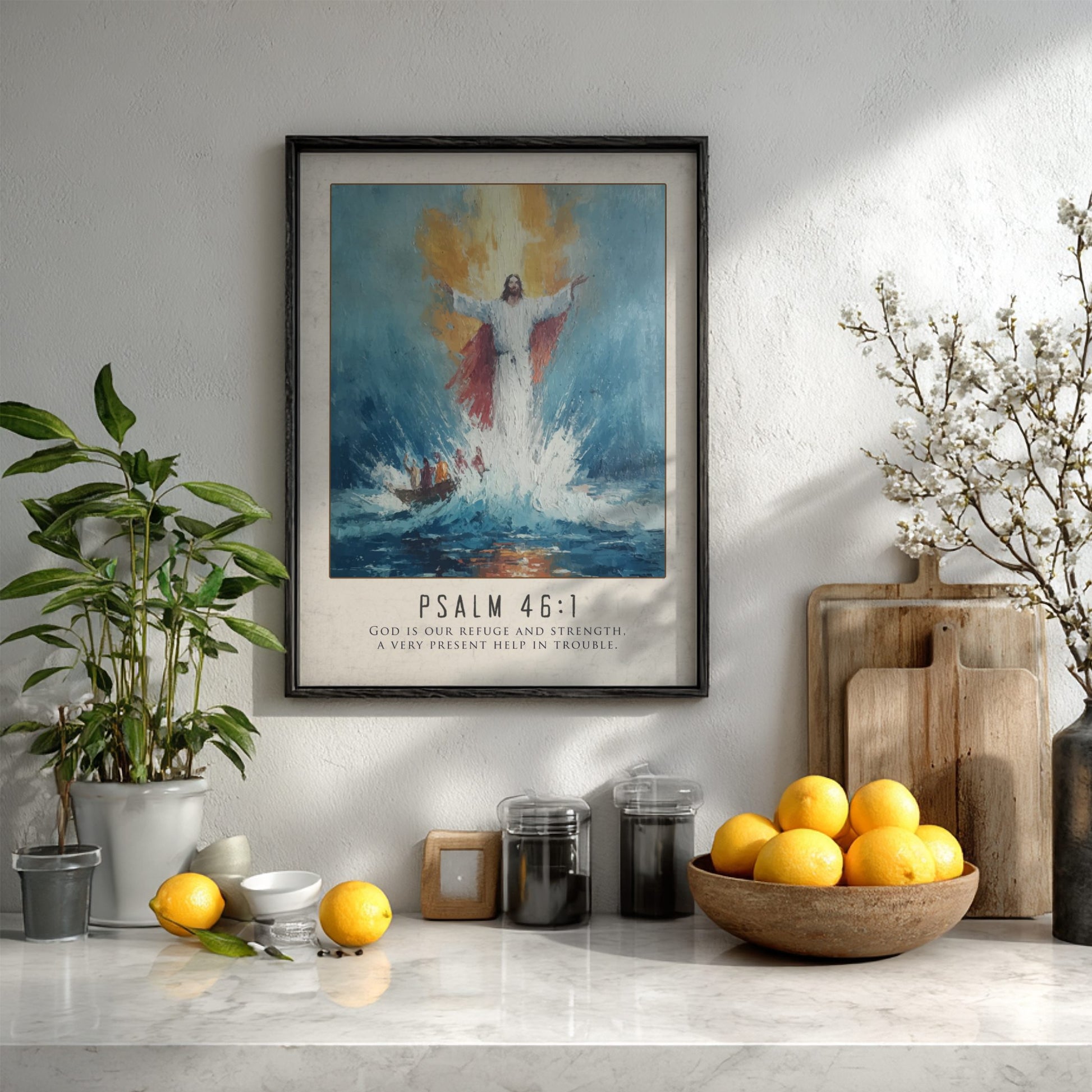 Psalm 46:1 Scripture Art - "Refuge and Strength" Wall Print