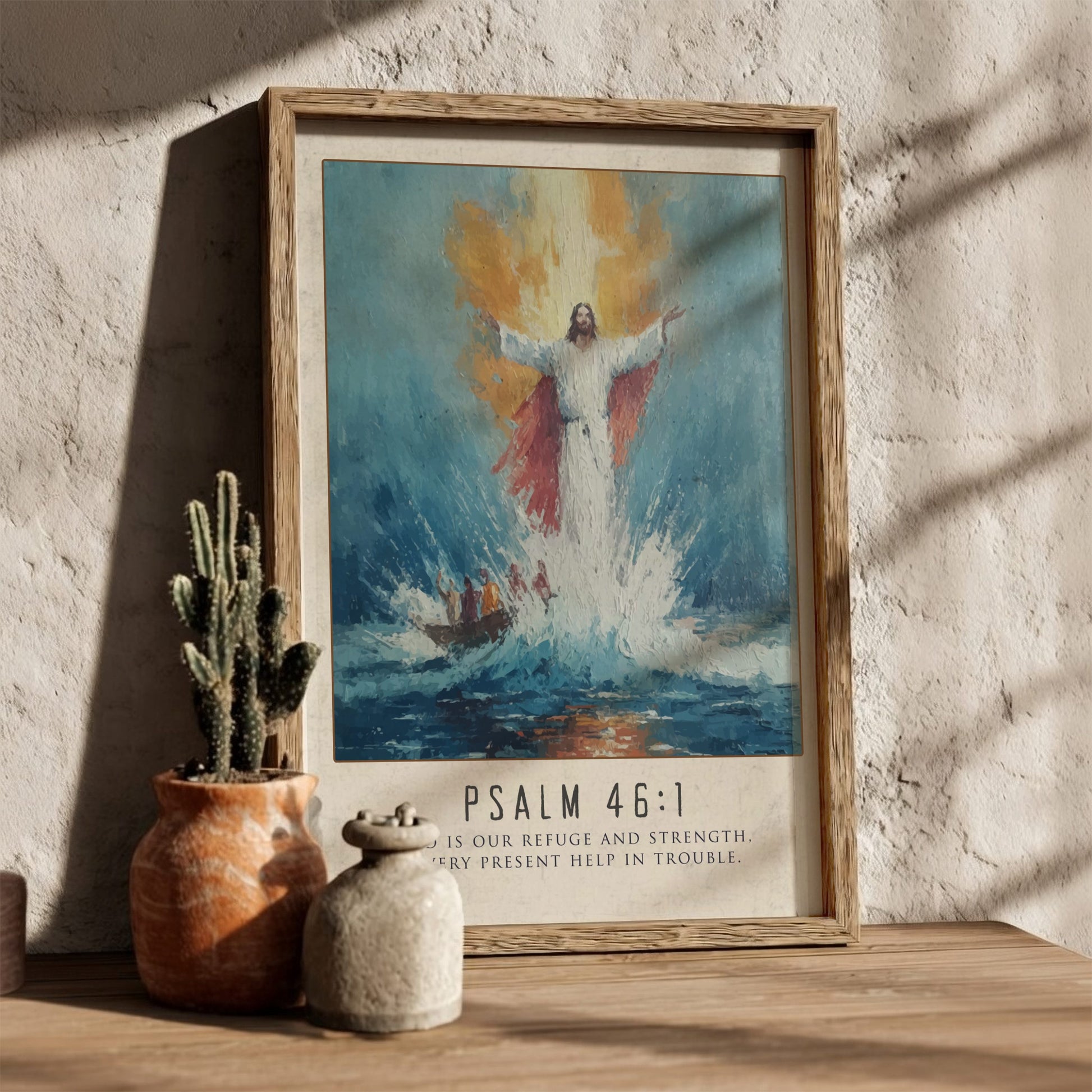 Psalm 46:1 Scripture Art - "Refuge and Strength" Wall Print