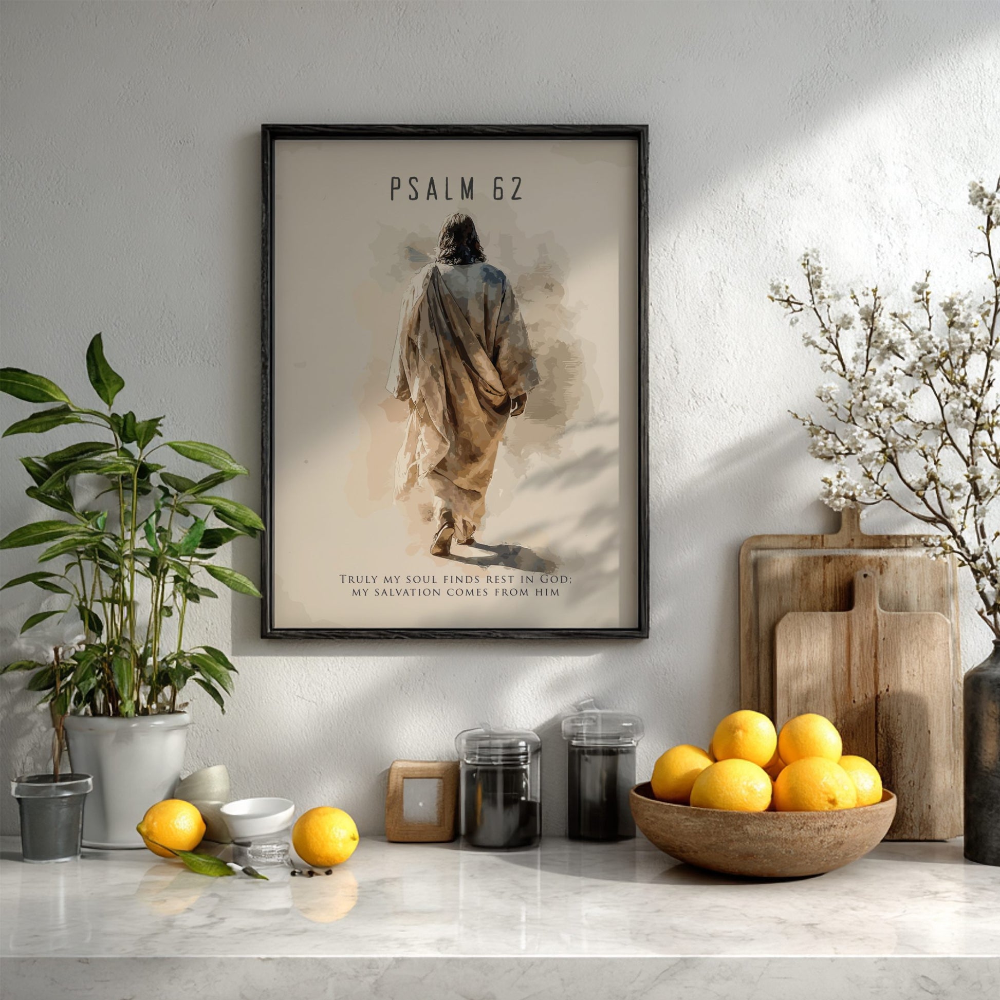 Psalm 62:2 Scripture Art - "My Rock and Fortress" Wall Print