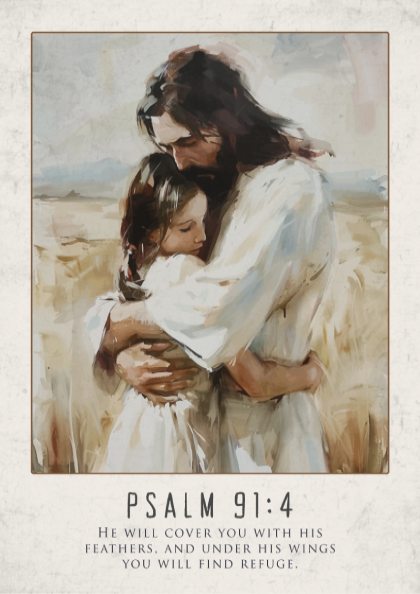 Psalm 91:4 Scripture Art - "Under His Wings" Wall Print