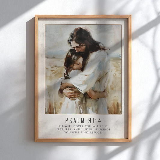 Psalm 91:4 Scripture Art - "Under His Wings" Wall Print