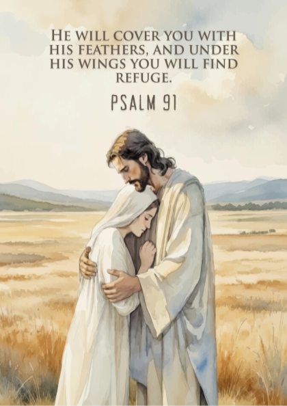 Psalm 91 Scripture Art - "Under His Wings" Wall Print