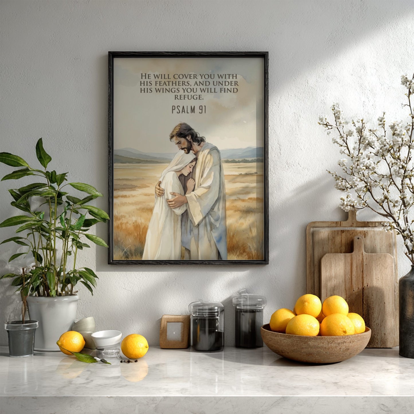 Psalm 91 Scripture Art - "Under His Wings" Wall Print