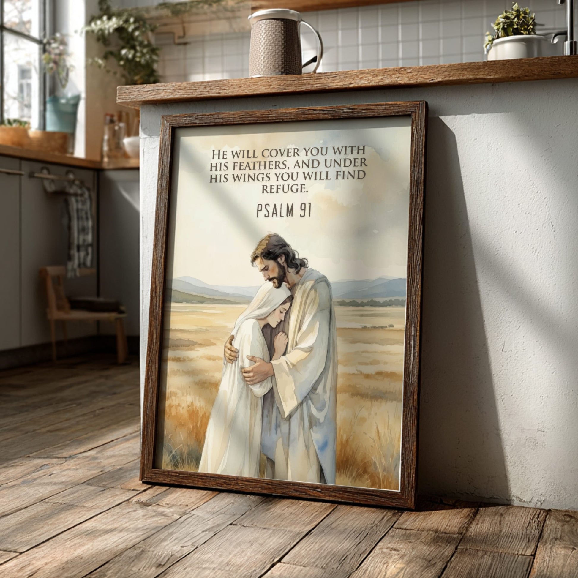 Psalm 91 Scripture Art - "Under His Wings" Wall Print