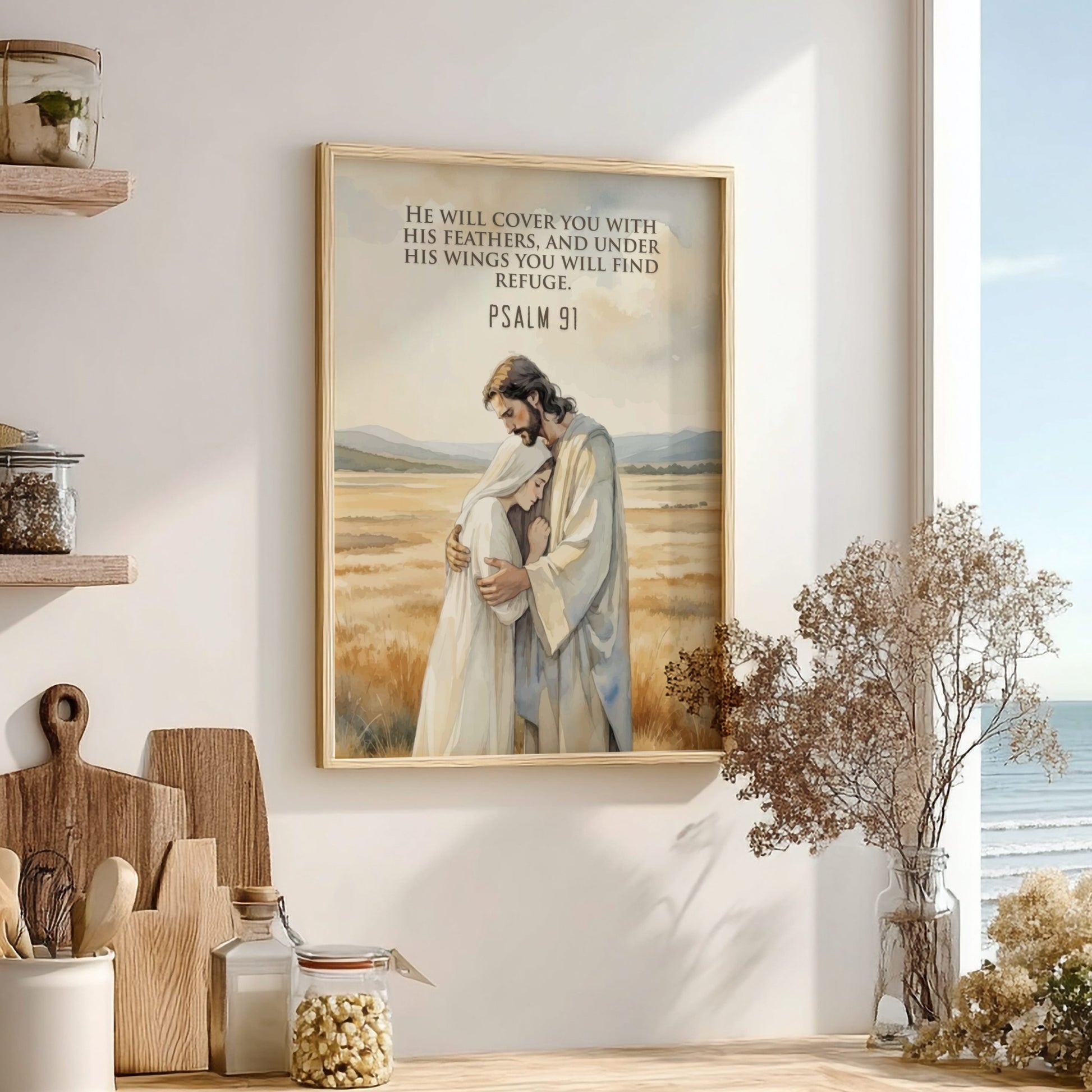 Psalm 91 Scripture Art - "Under His Wings" Wall Print