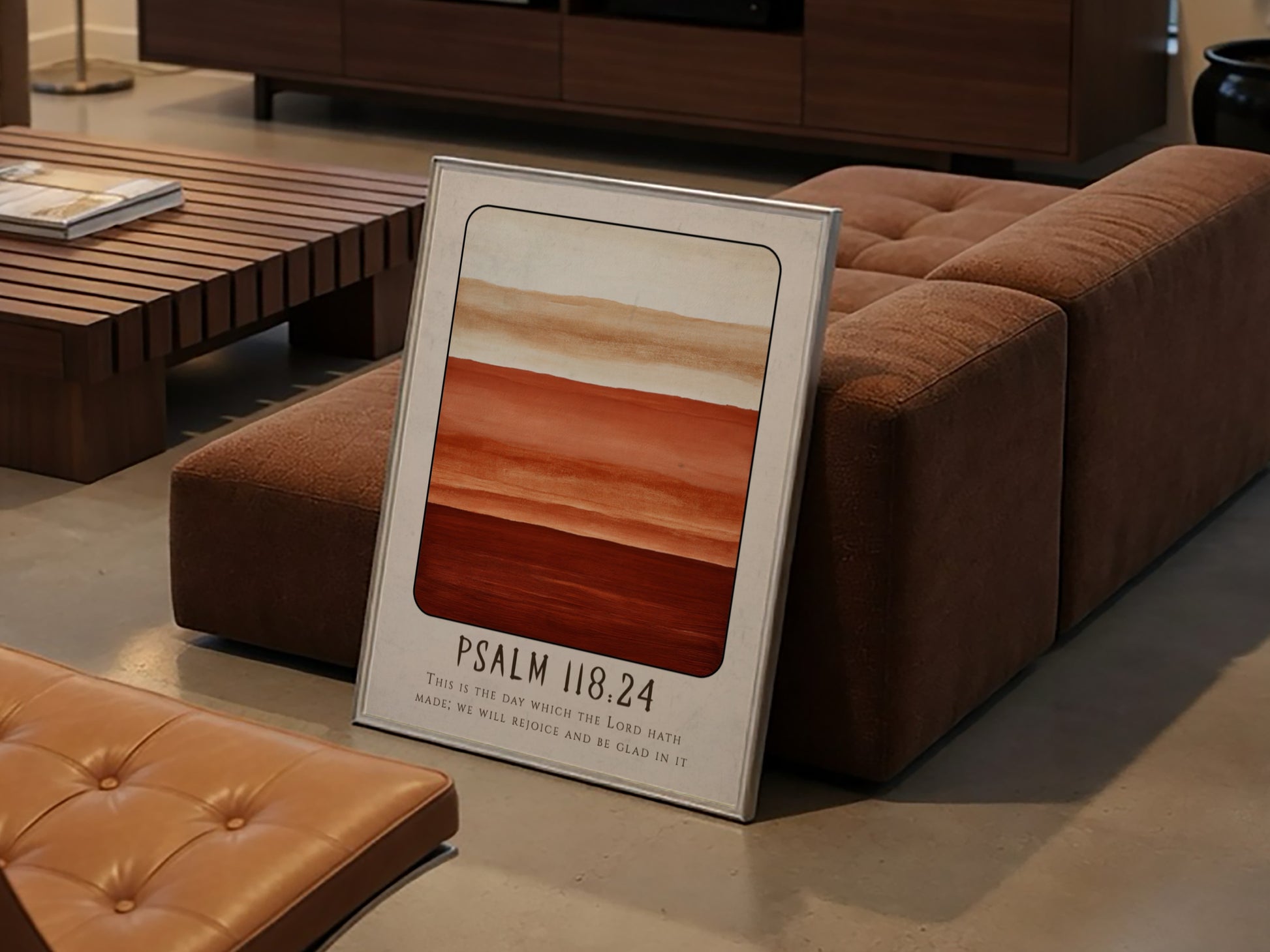 Psalm 118:24 poster featuring warm earthy colors and inspirational design for religious decor