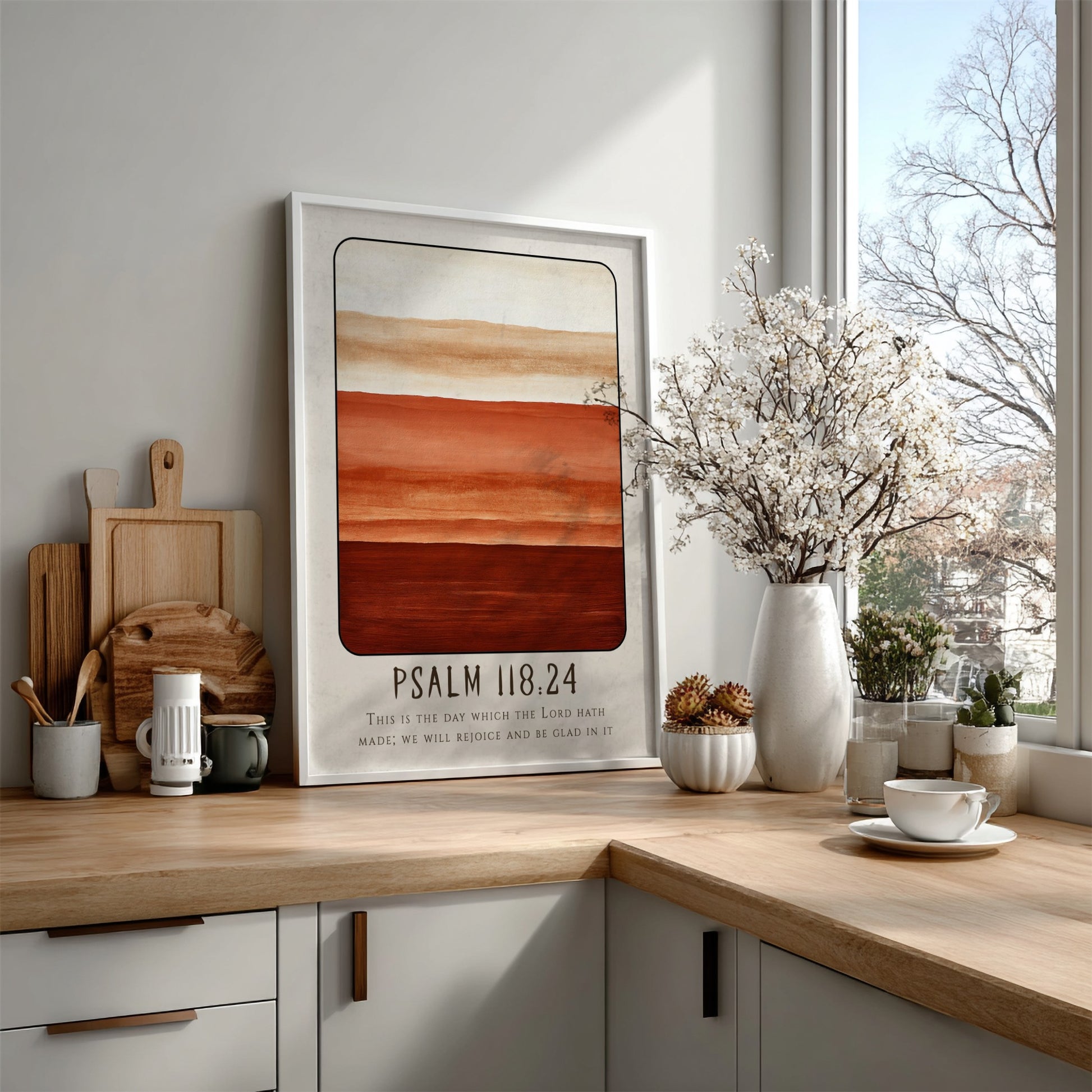 Psalm 118:24 poster featuring warm earthy colors and inspirational design for religious decor