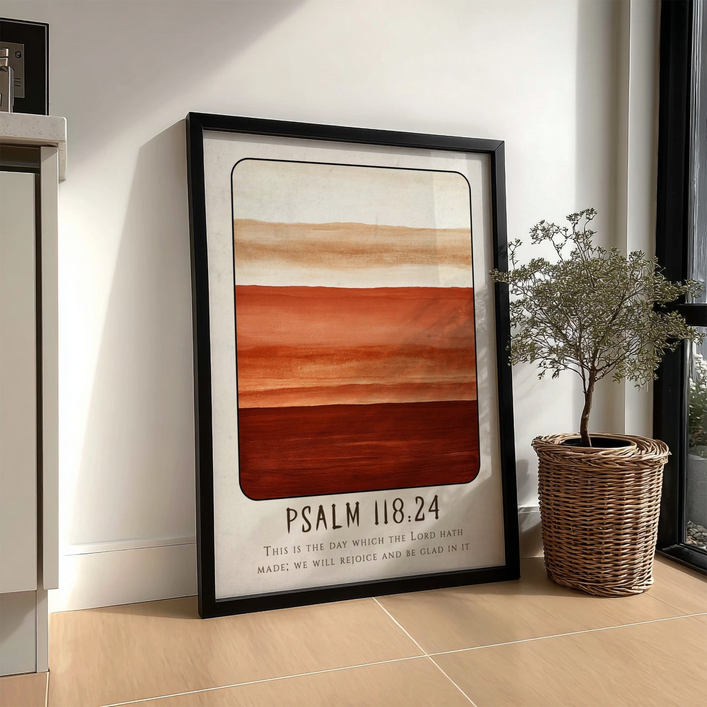 Psalm 118:24 poster featuring warm earthy colors and inspirational design for religious decor