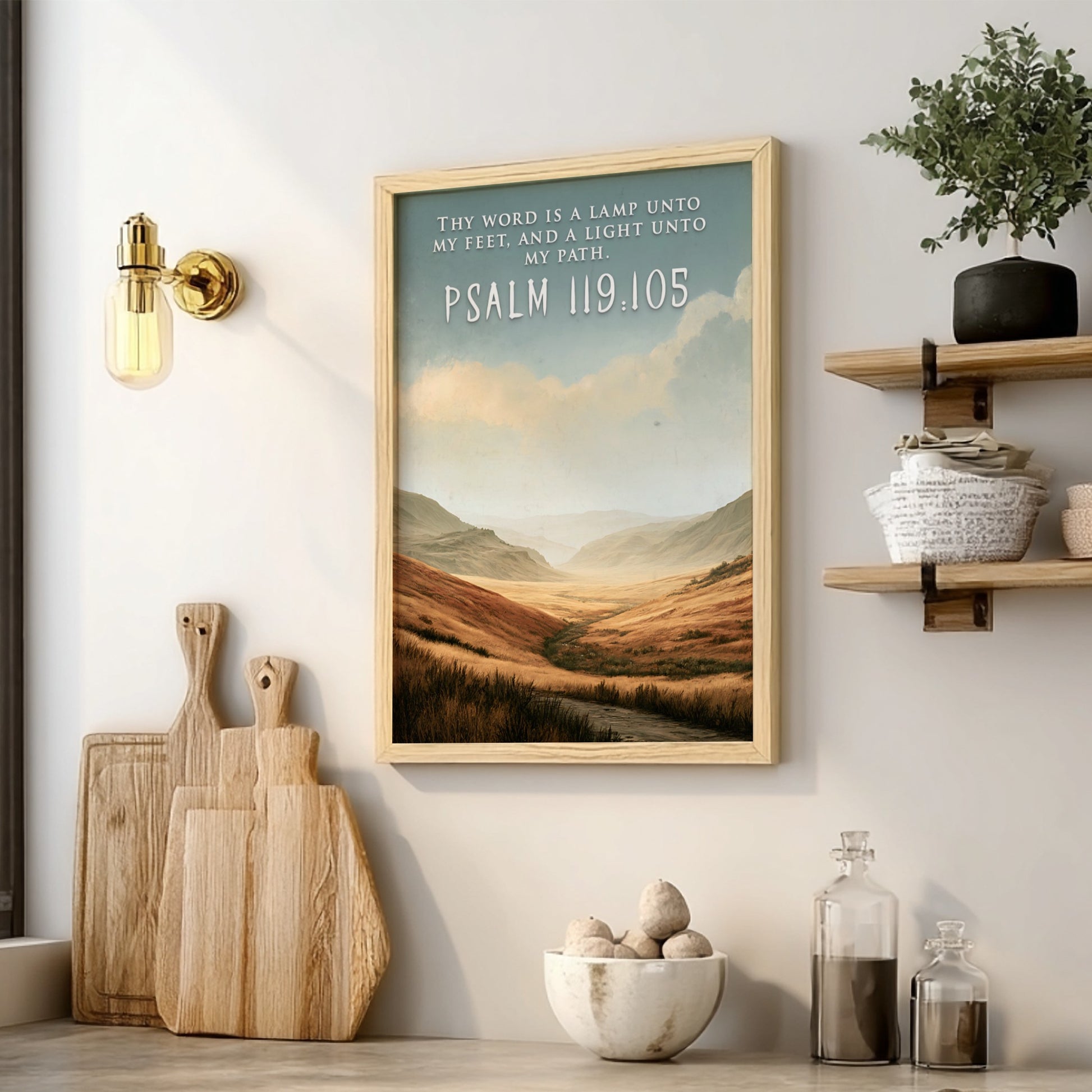 Poster featuring golden rolling hills under a soft sky with scripture text overlay.