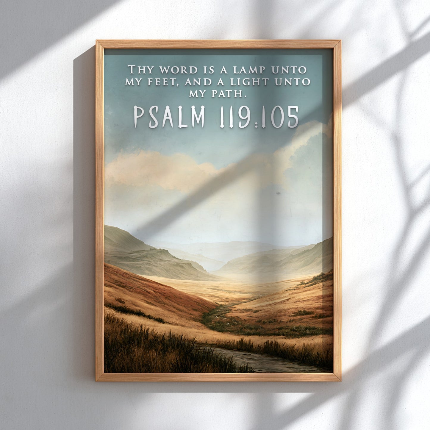 Poster featuring golden rolling hills under a soft sky with scripture text overlay.