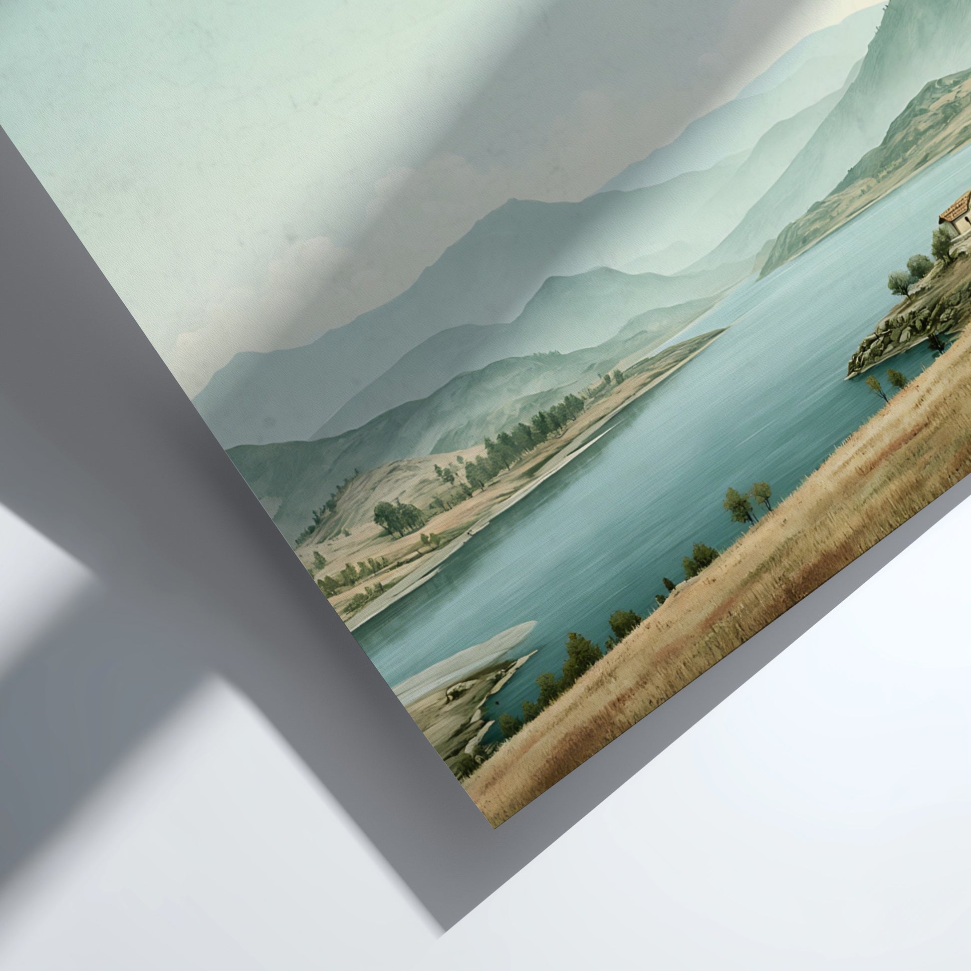 Poster featuring a serene lake and hills with the quote He Healeth the Broken