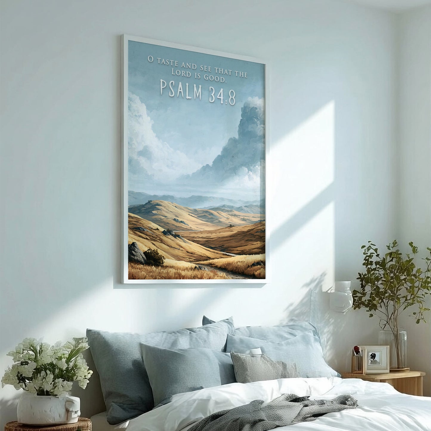 Poster featuring golden rolling hills under a vast sky with O Taste And See.